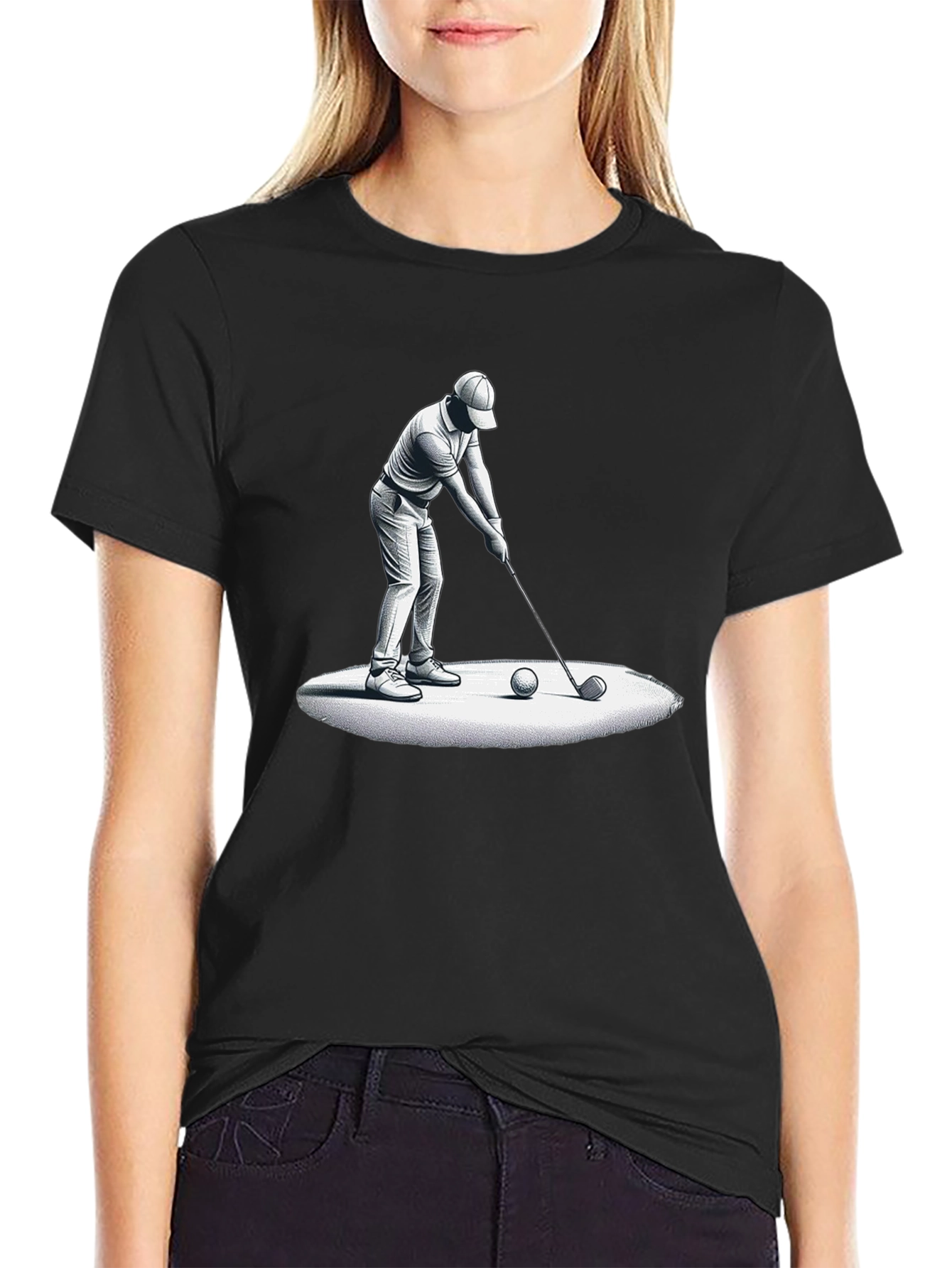 Golfer Graphic Tee - Stylish Black Cotton Blend