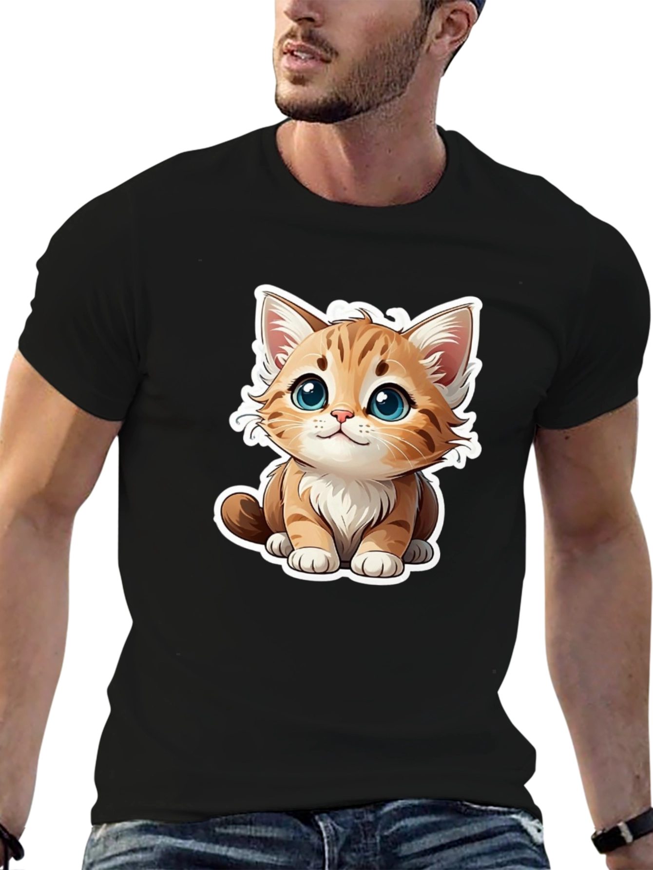 Cute Cartoon Cat Graphic Tee - Black T-Shirt