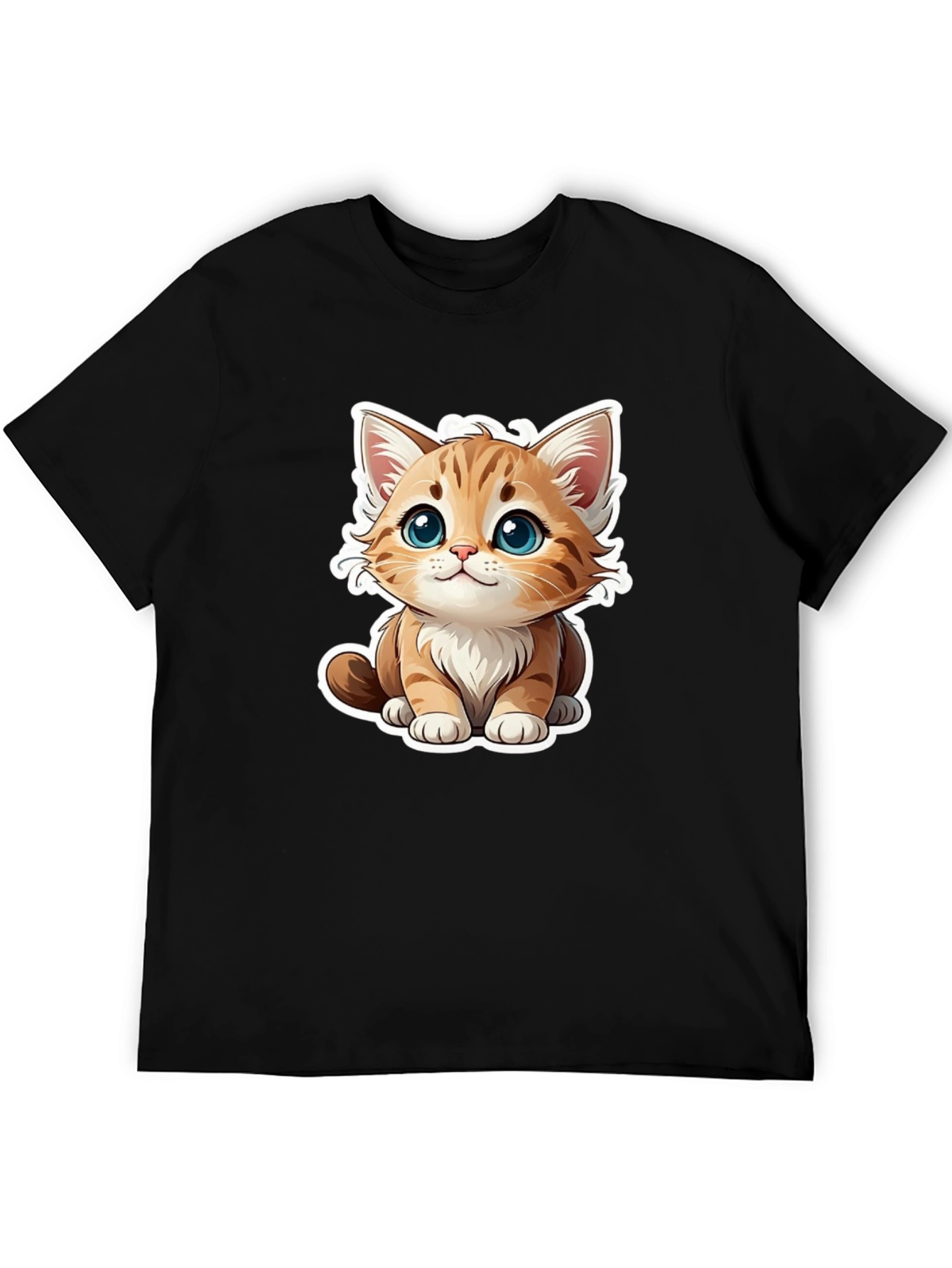 Cute Cartoon Cat Graphic Tee - Black T-Shirt
