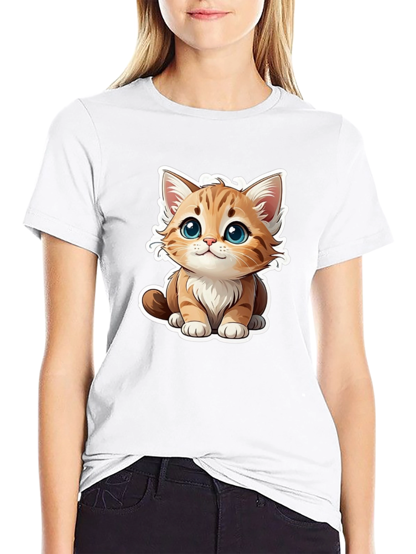 Cute Cartoon Cat Graphic Tee - Black T-Shirt