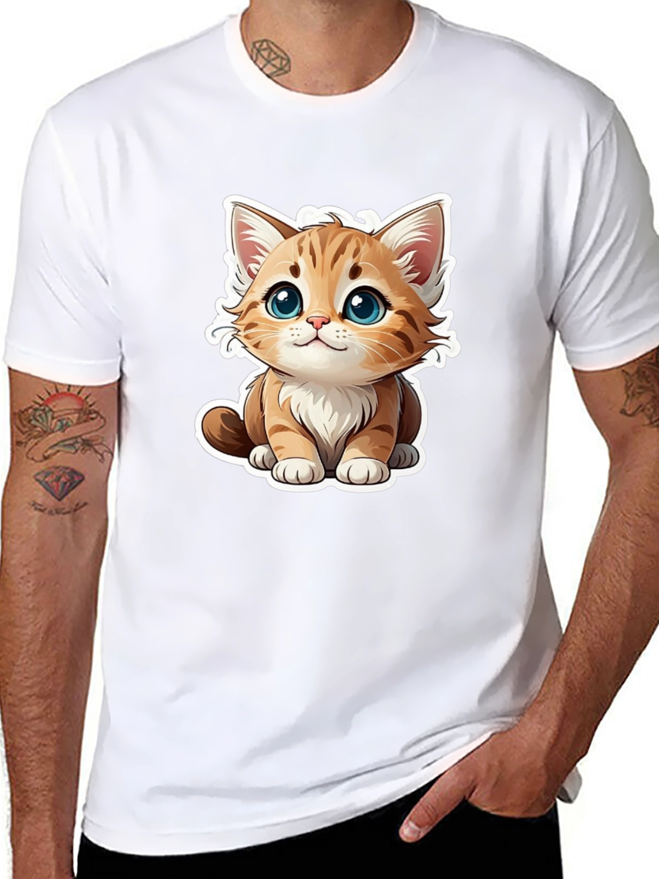 Cute Cartoon Cat Graphic Tee - Black T-Shirt