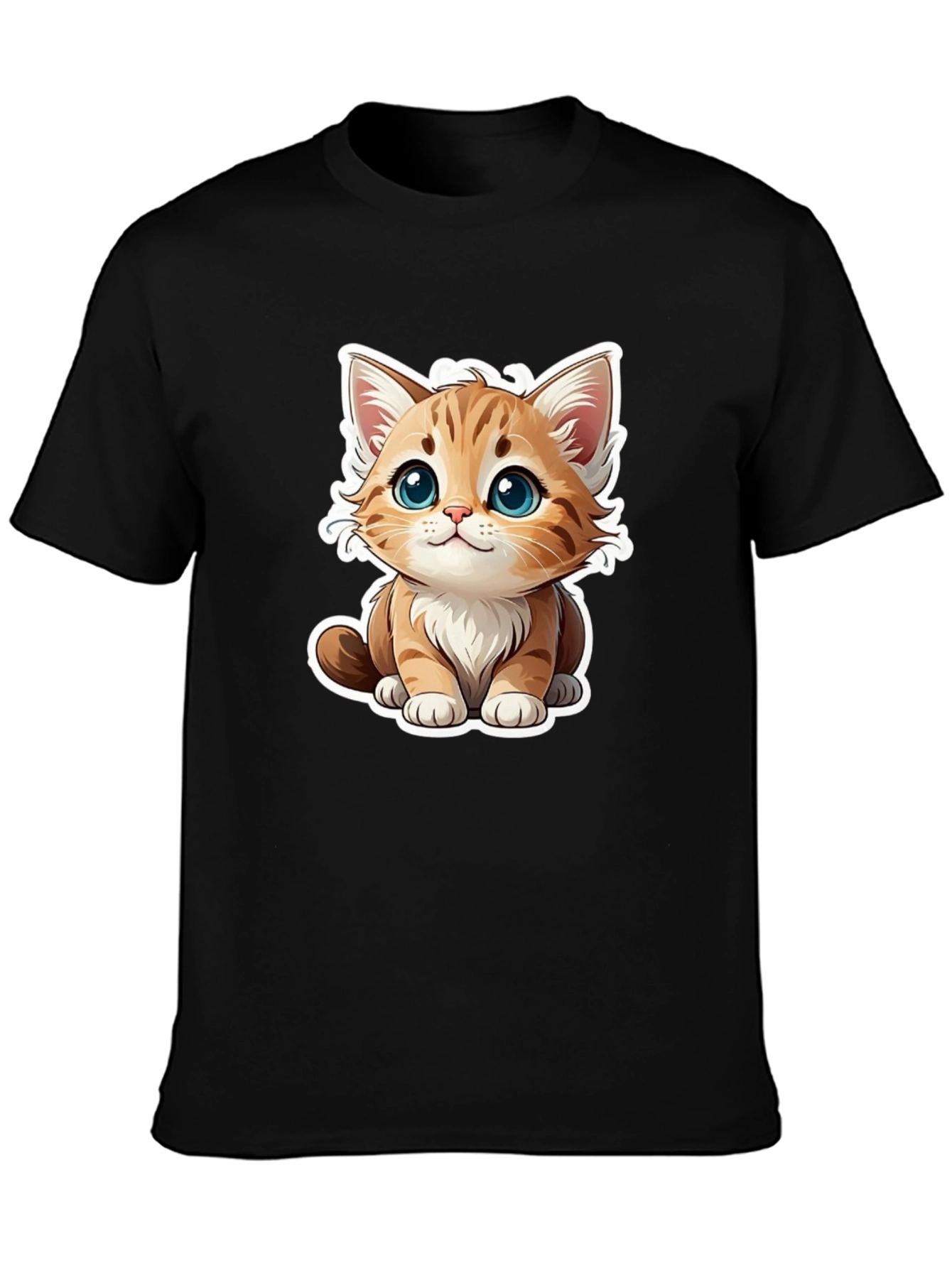 Cute Cartoon Cat Graphic Tee - Black T-Shirt