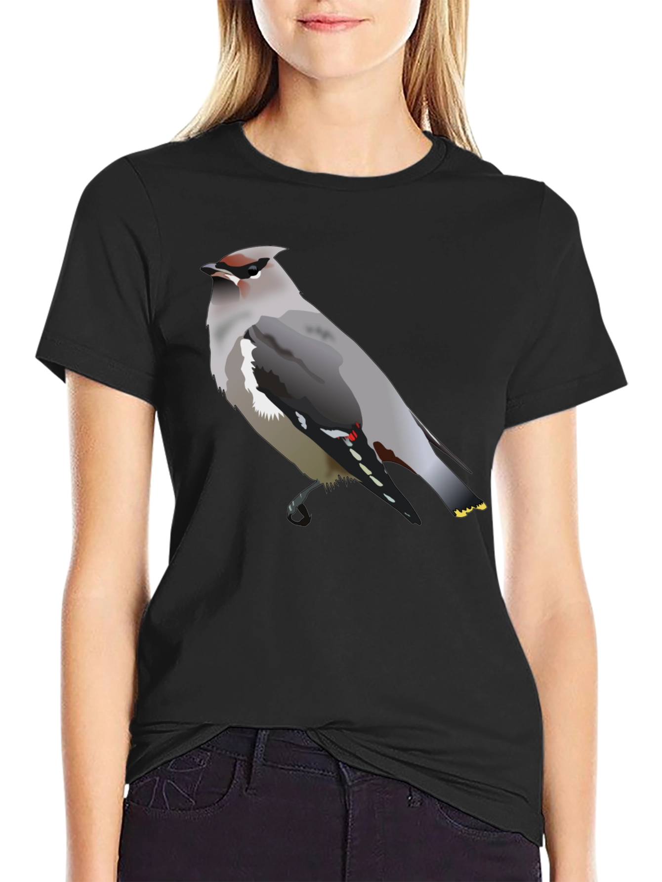 Waxwing Bird Graphic Tee - Unisex Black T-Shirt