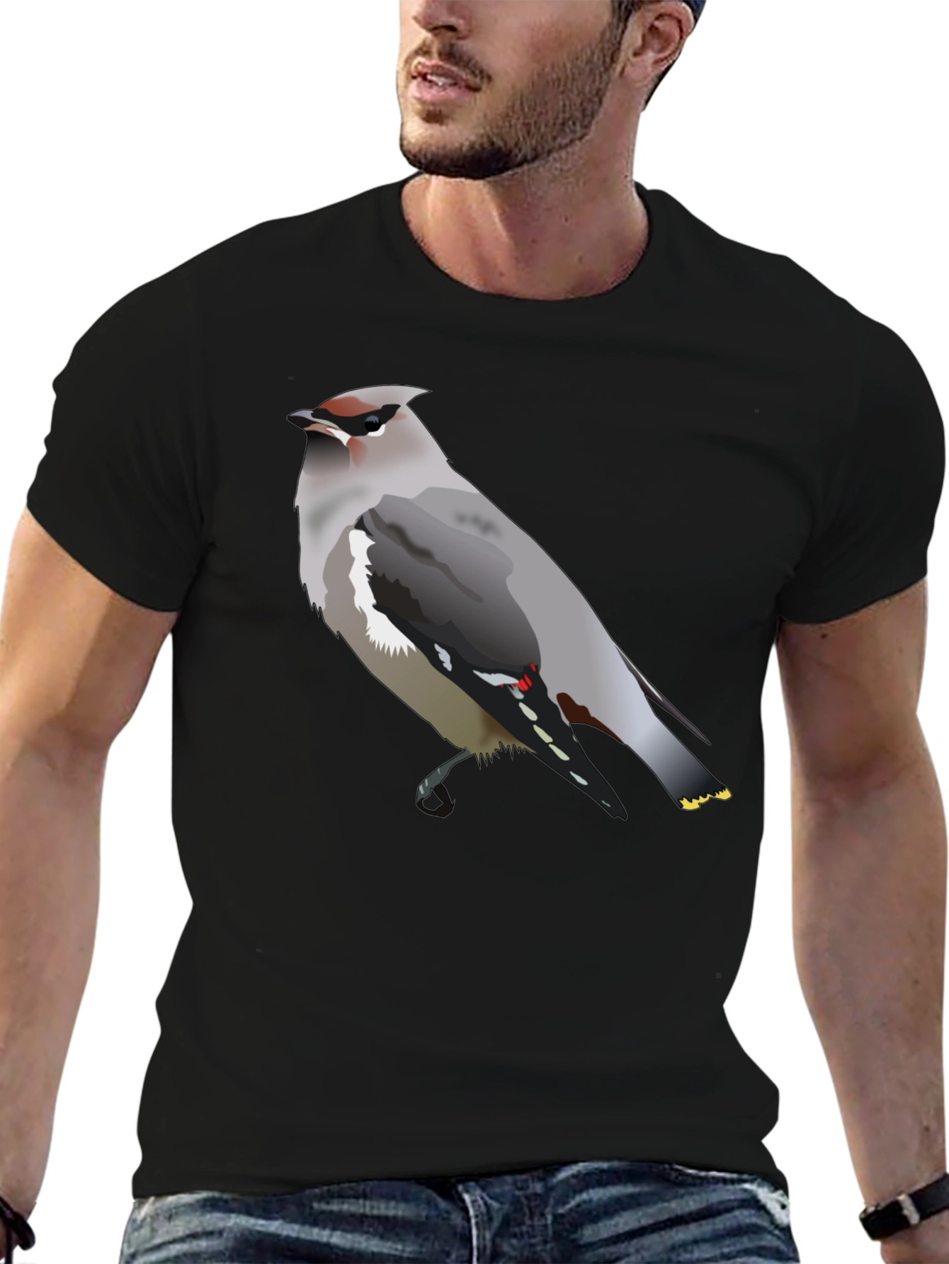 Waxwing Bird Graphic Tee - Unisex Black T-Shirt