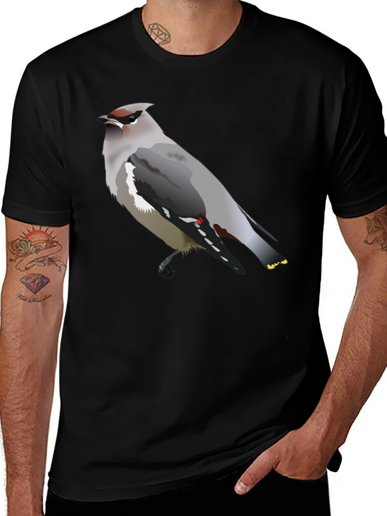 Waxwing Bird Graphic Tee - Unisex Black T-Shirt