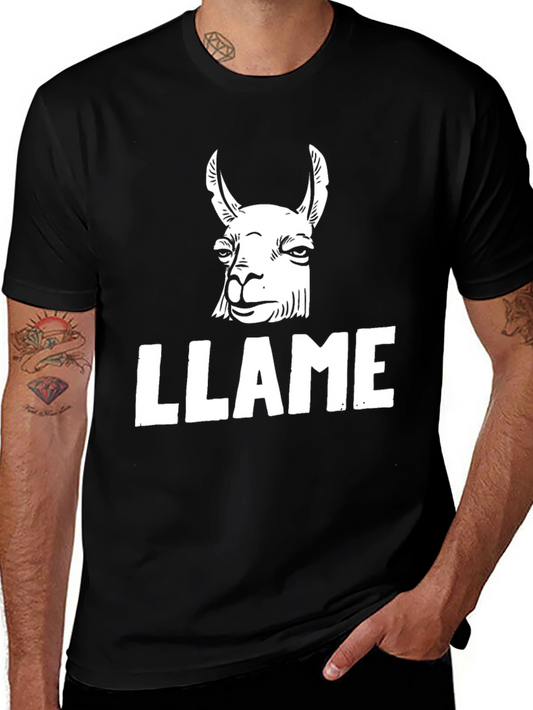 Llama Graphic Print Black T-Shirt
