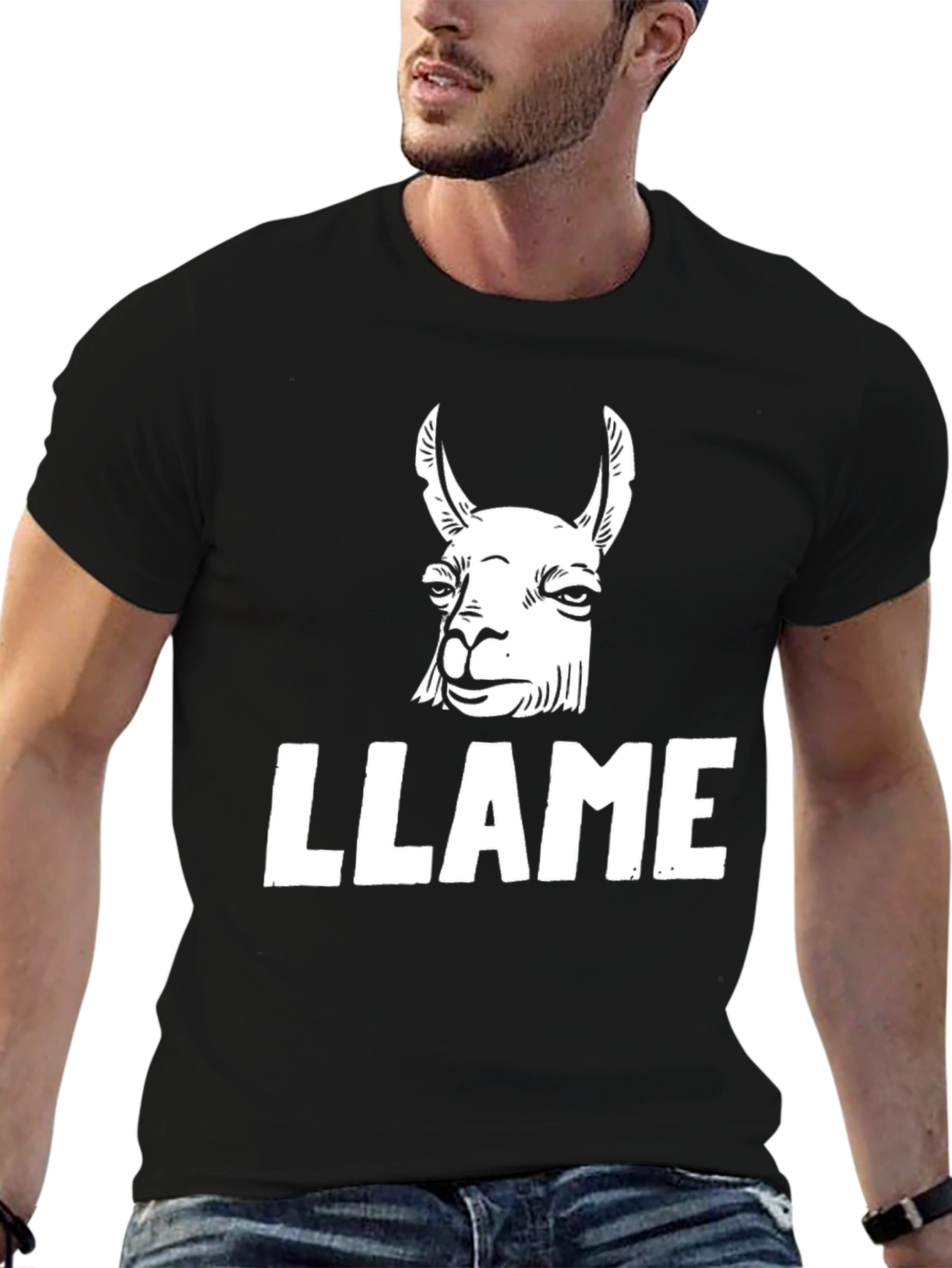 Llama Graphic Print Black T-Shirt