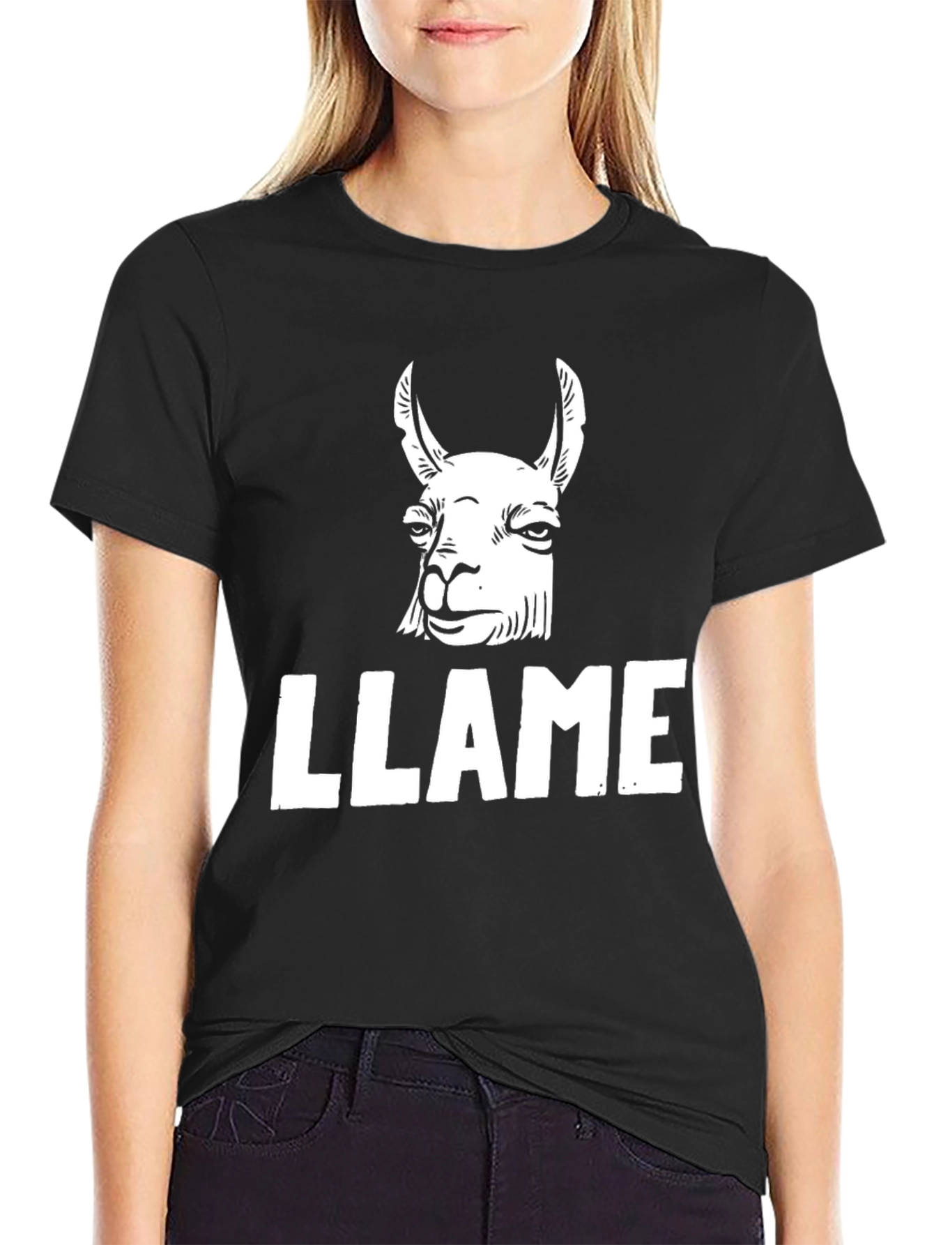 Llama Graphic Print Black T-Shirt
