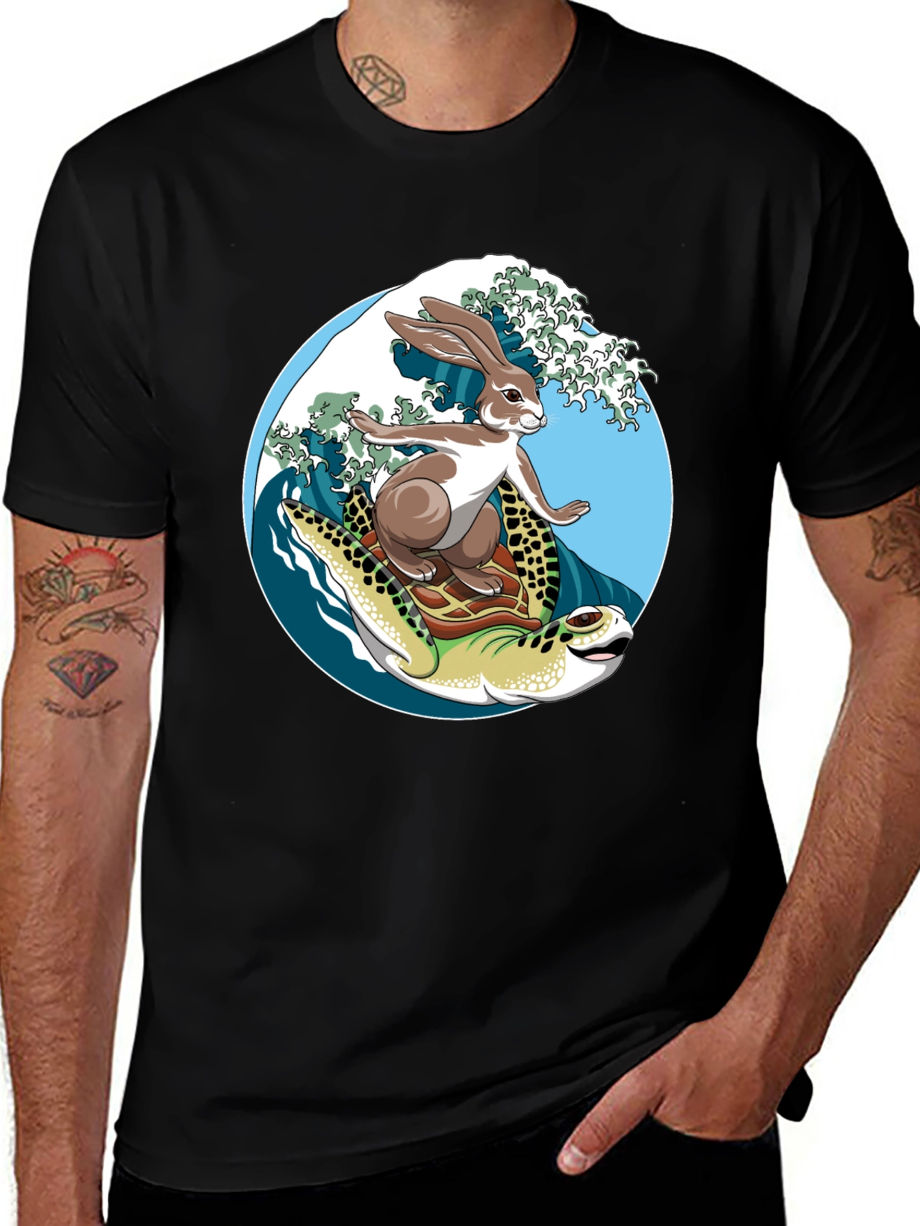 Surfing Hare & Turtle T-Shirt - Unique Design