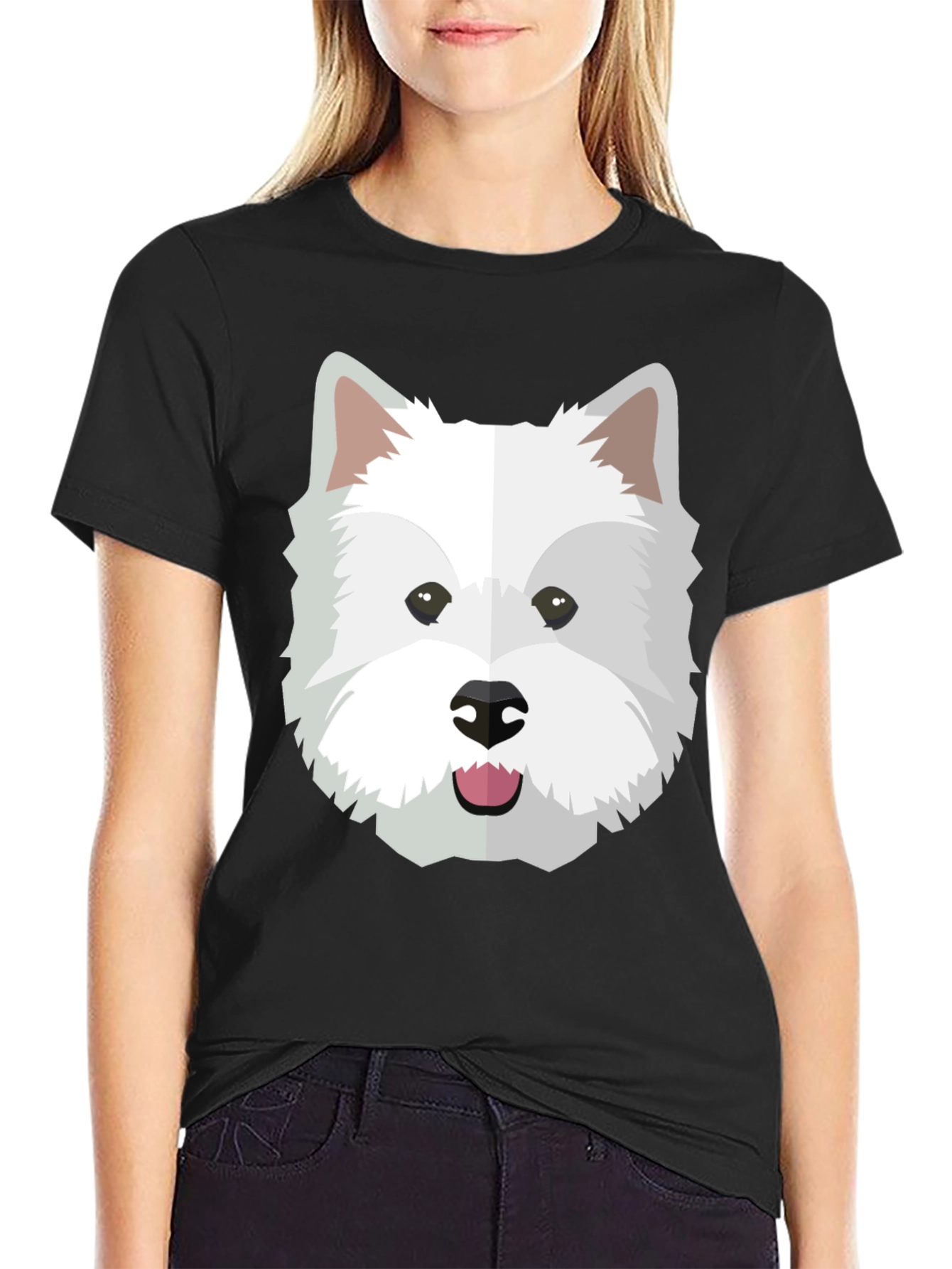 Dog Face Graphic Tee - Black Cotton Blend