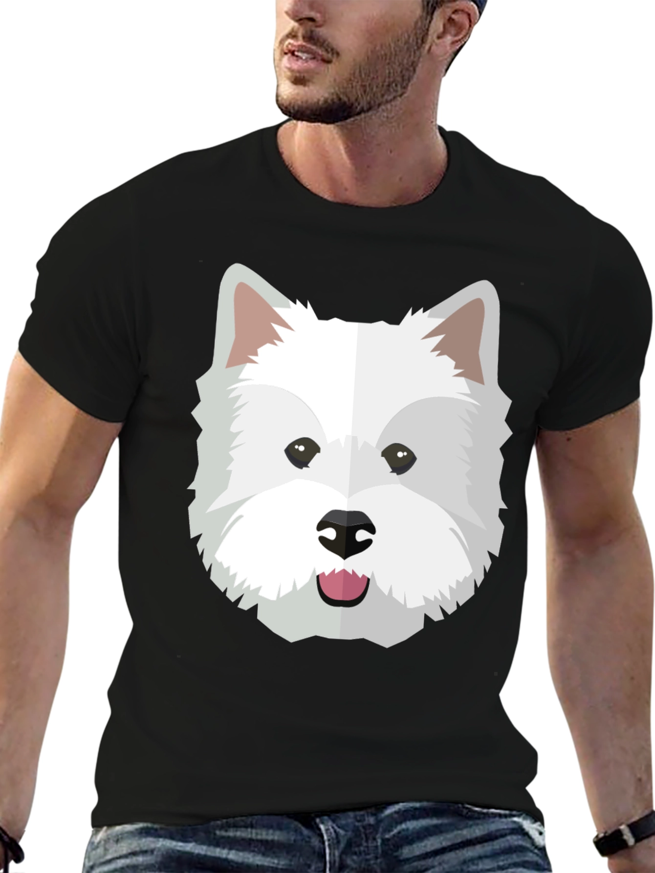 Dog Face Graphic Tee - Black Cotton Blend