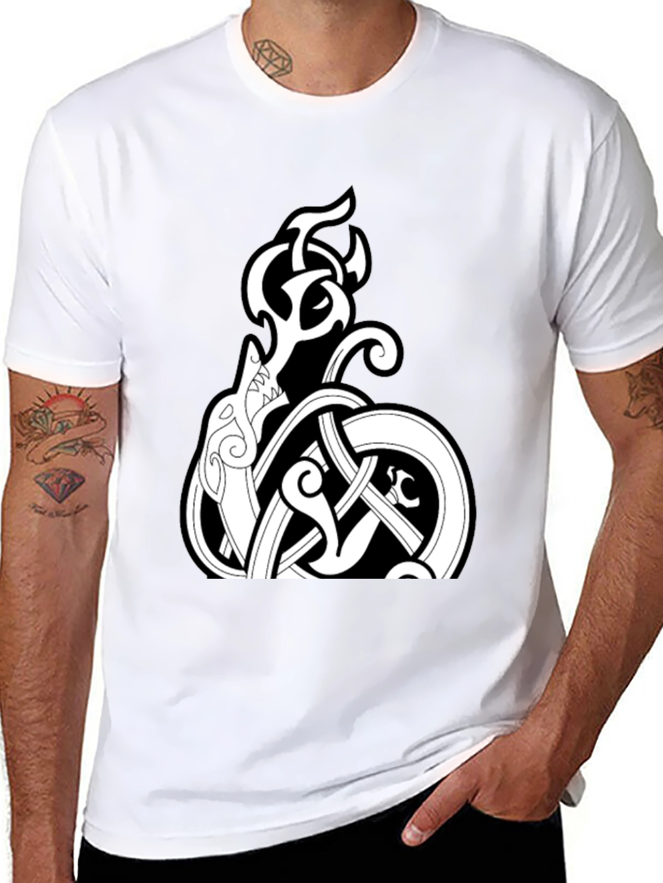 Celtic Knot Wolf Graphic Tee - Black Cotton Blend