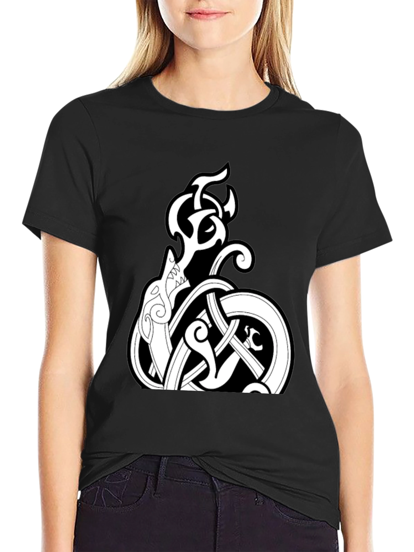 Celtic Knot Wolf Graphic Tee - Black Cotton Blend