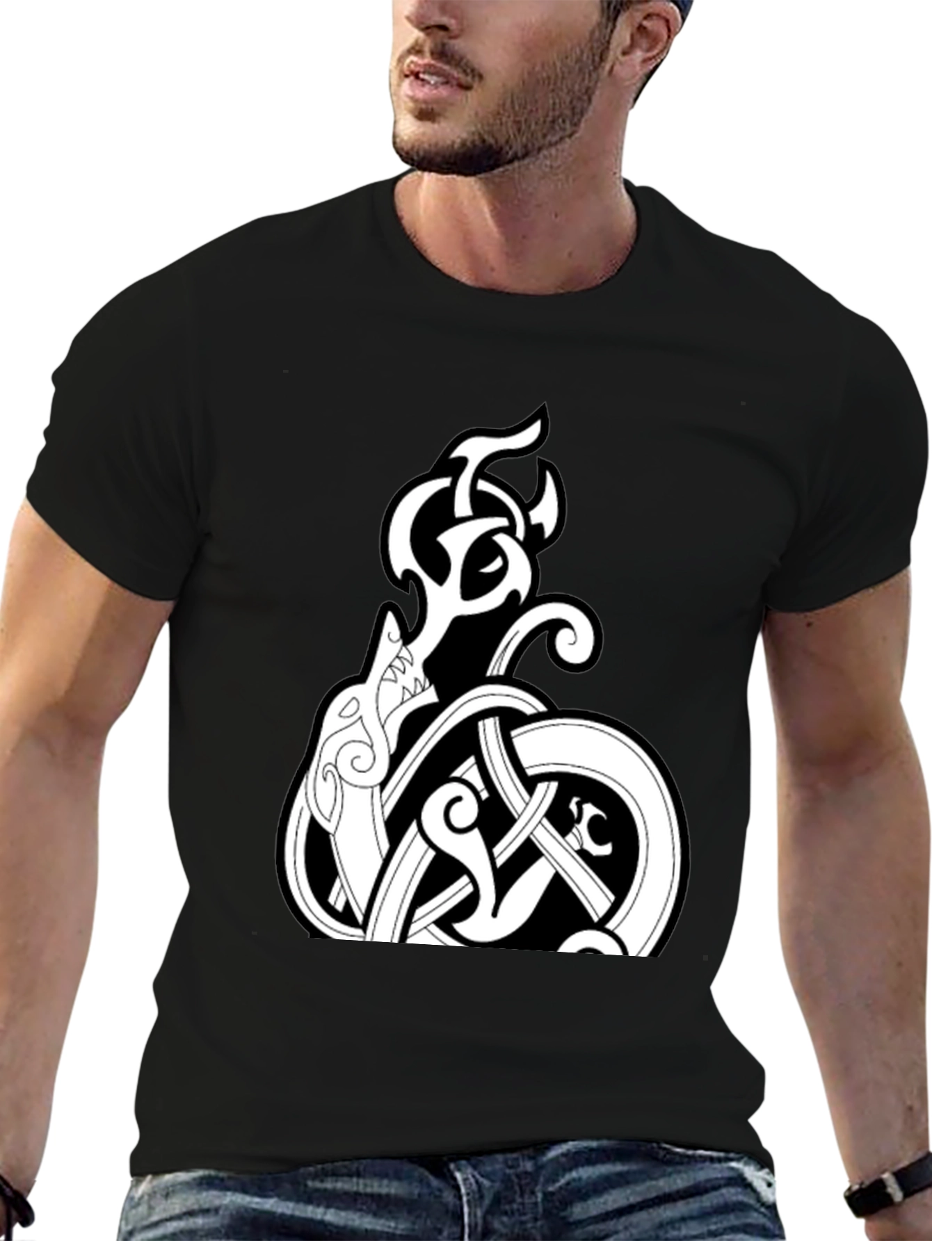 Celtic Knot Wolf Graphic Tee - Black Cotton Blend