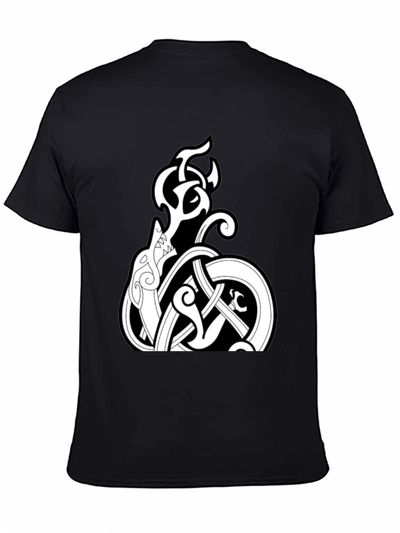 Celtic Knot Wolf Graphic Tee - Black Cotton Blend