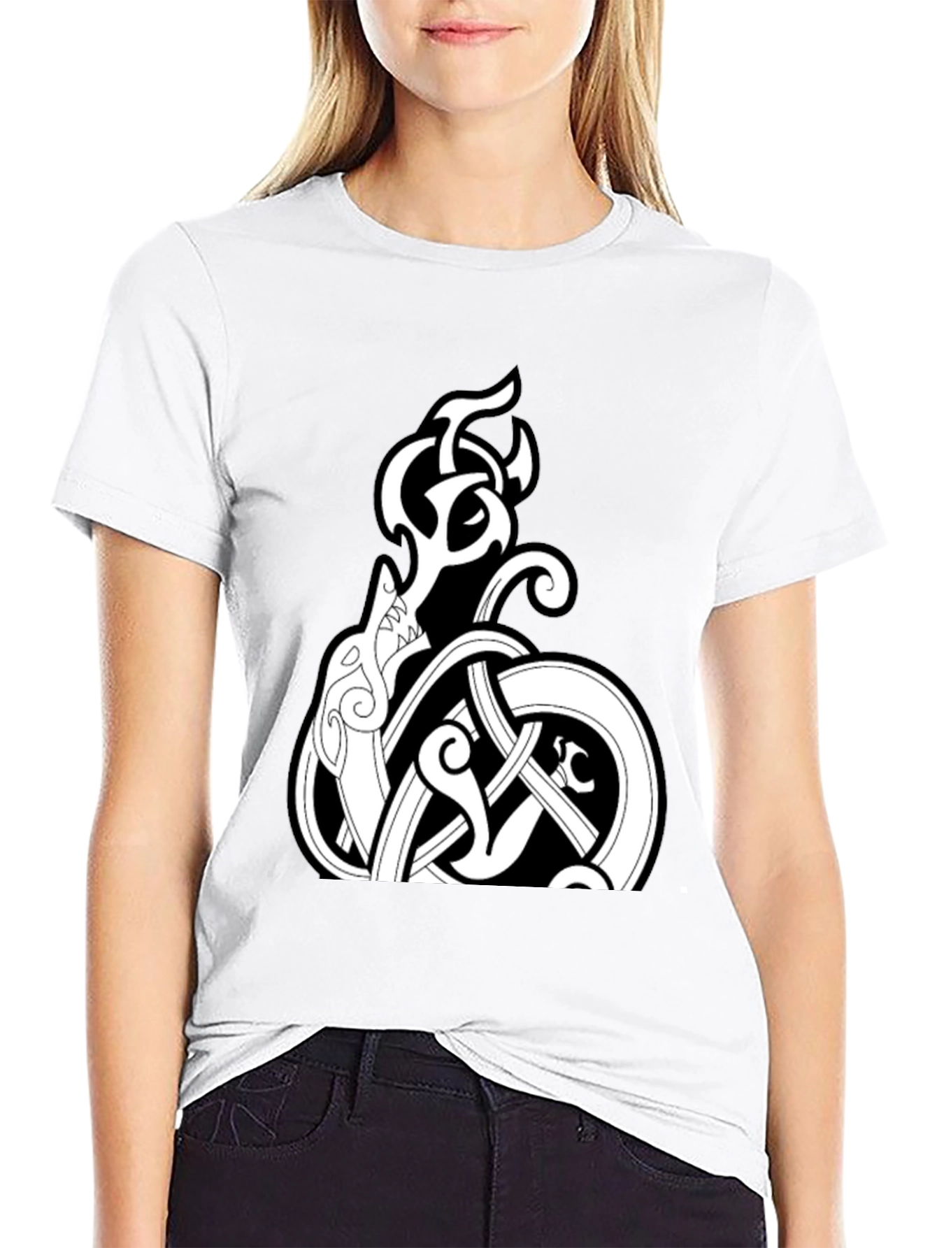 Celtic Knot Wolf Graphic Tee - Black Cotton Blend