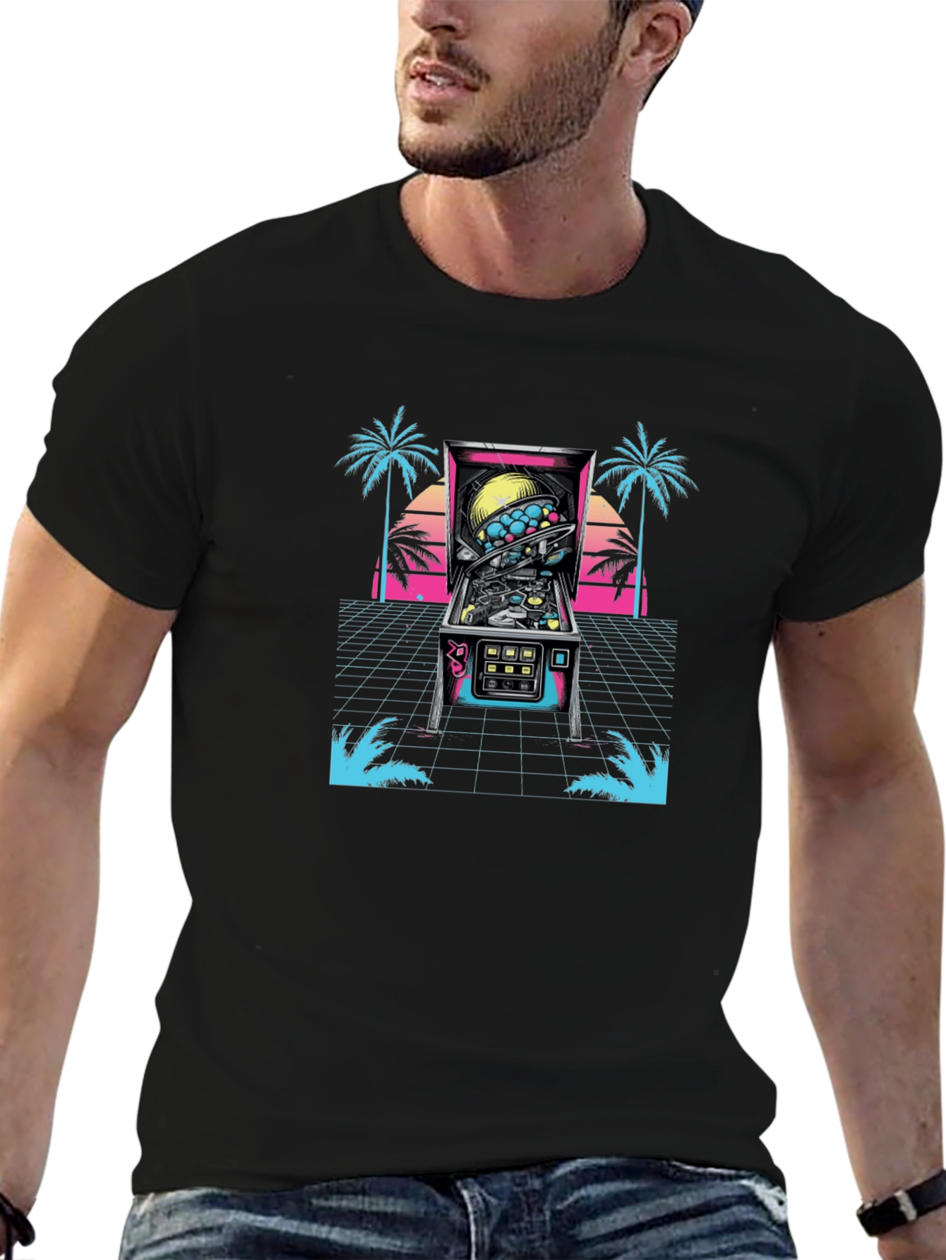 Retro Pinball Machine T-Shirt - Black