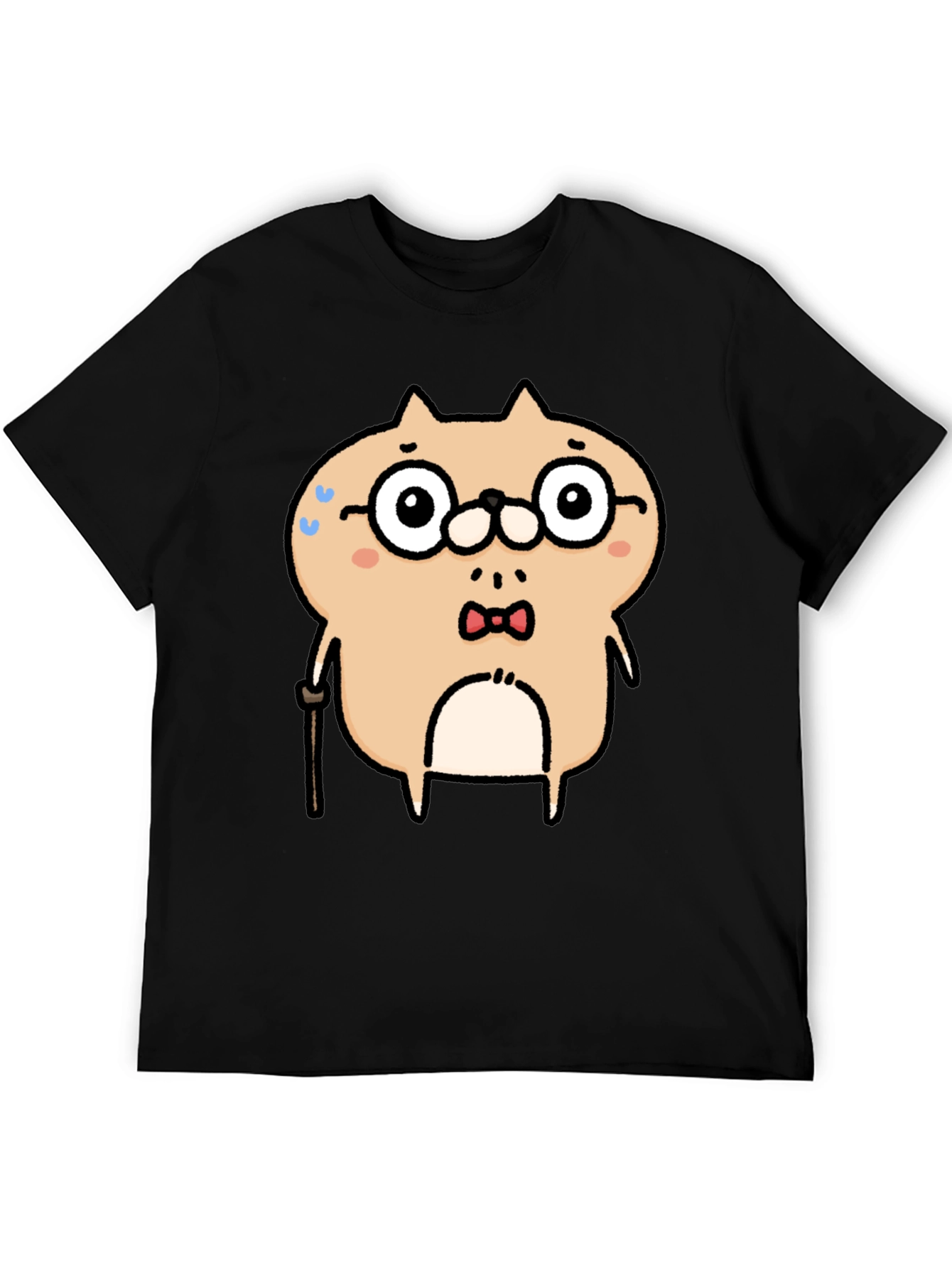 Cartoon Animal Graphic T-Shirt - Black Cotton Blend