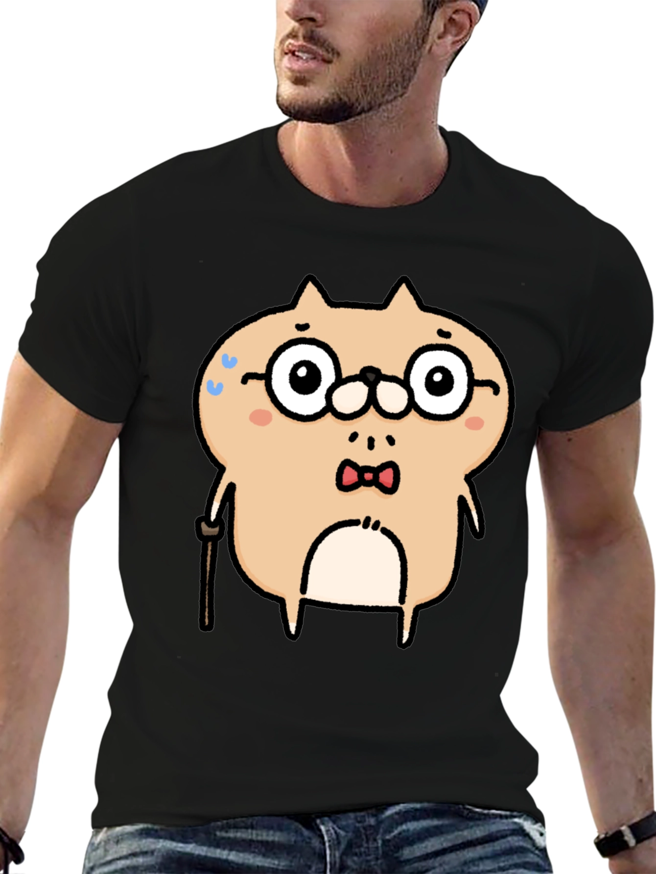 Cartoon Animal Graphic T-Shirt - Black Cotton Blend