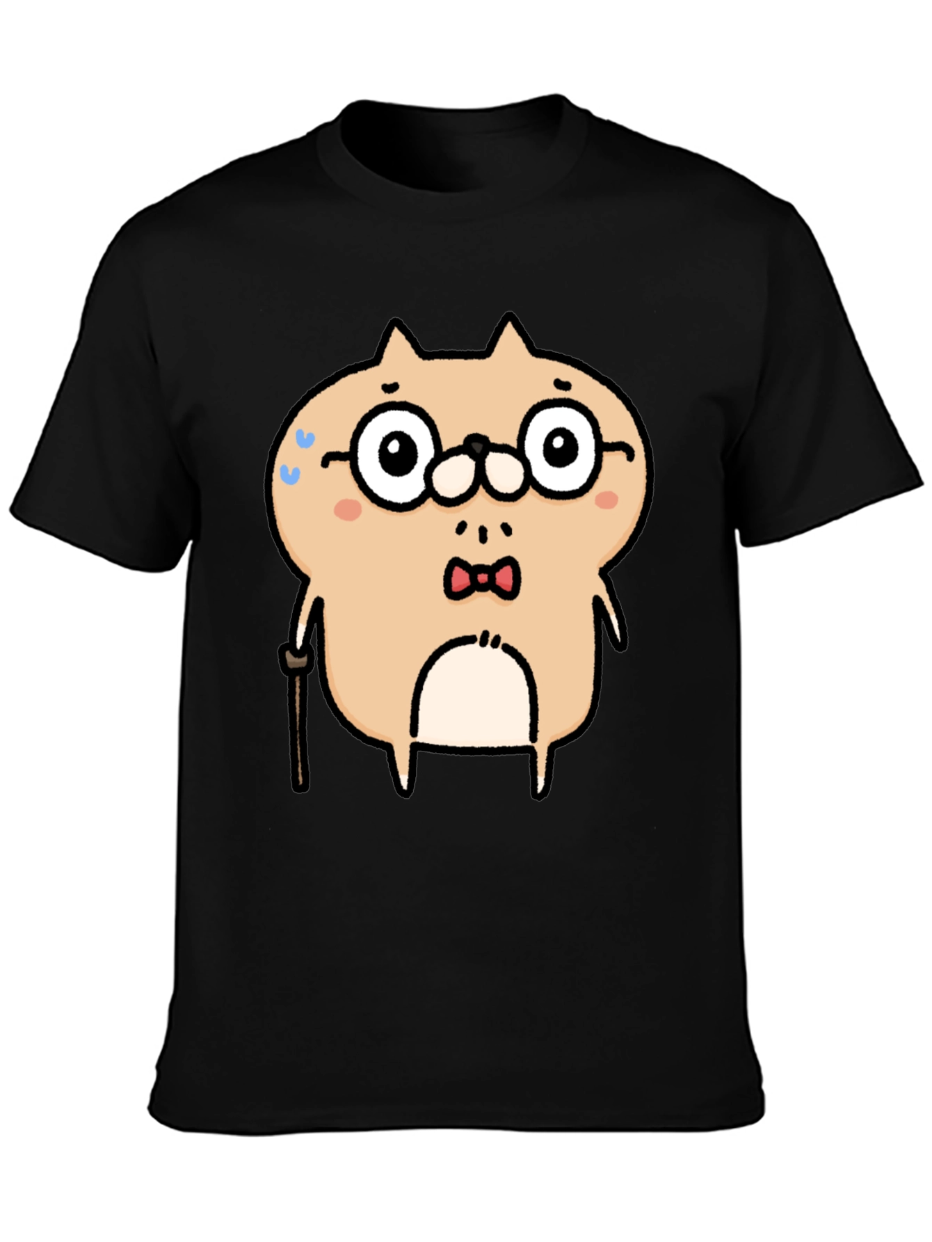 Cartoon Animal Graphic T-Shirt - Black Cotton Blend