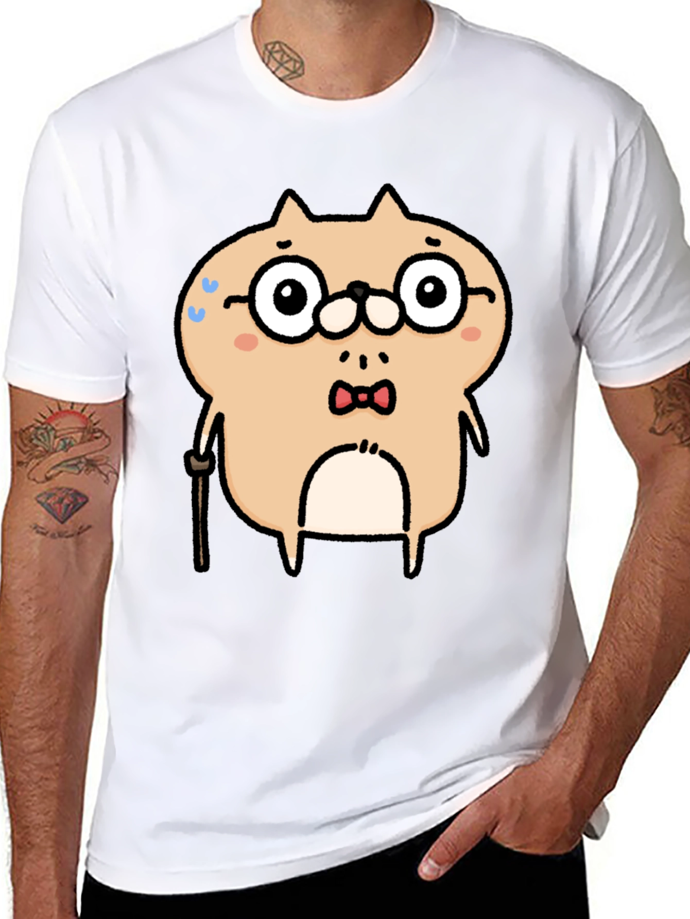 Cartoon Animal Graphic T-Shirt - Black Cotton Blend