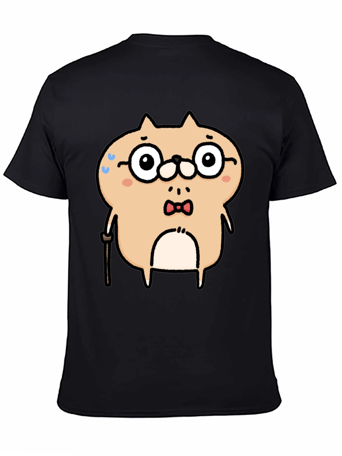 Cartoon Animal Graphic T-Shirt - Black Cotton Blend