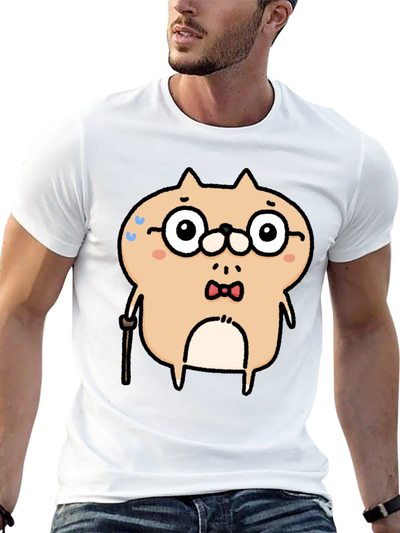Cartoon Animal Graphic T-Shirt - Black Cotton Blend