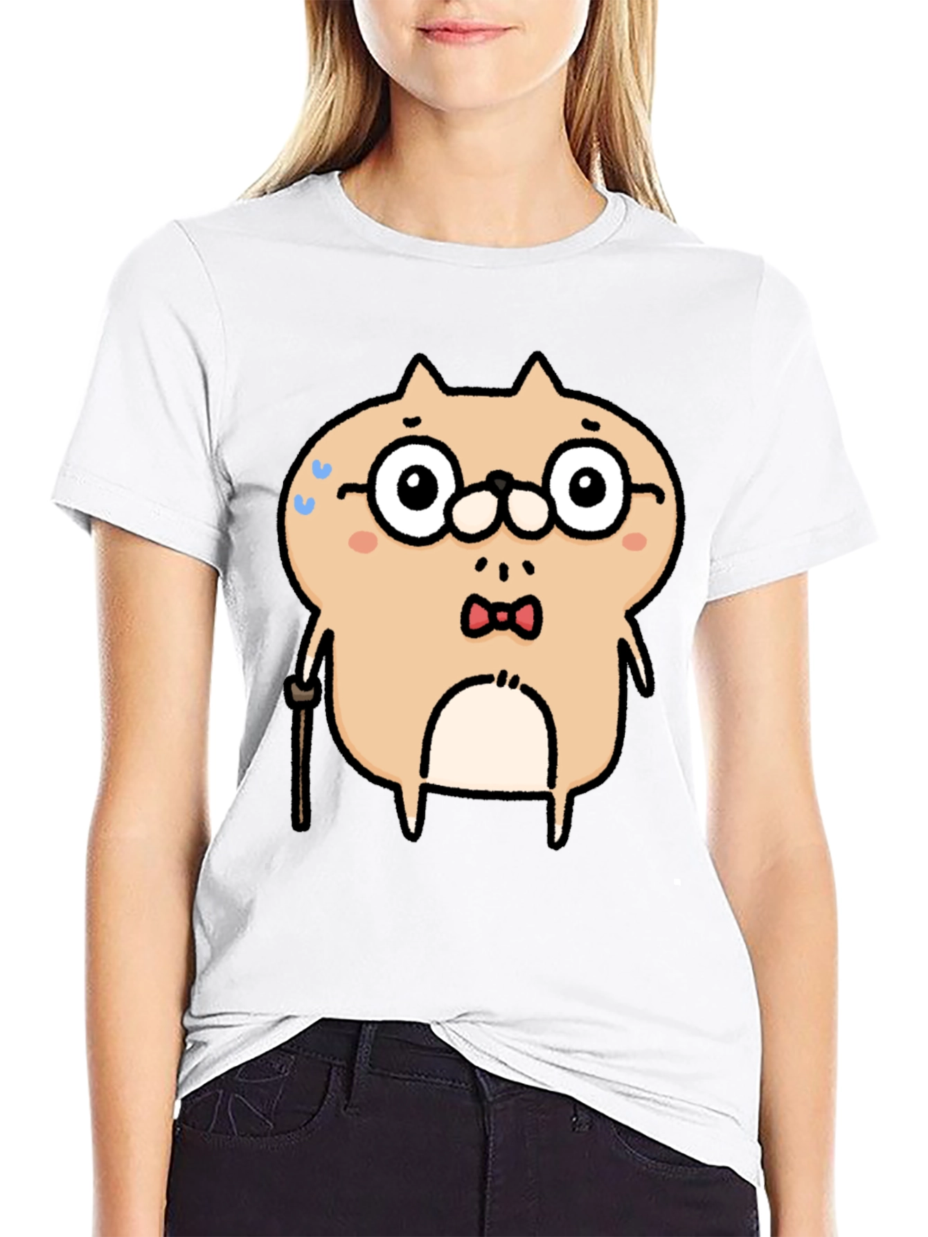 Cartoon Animal Graphic T-Shirt - Black Cotton Blend
