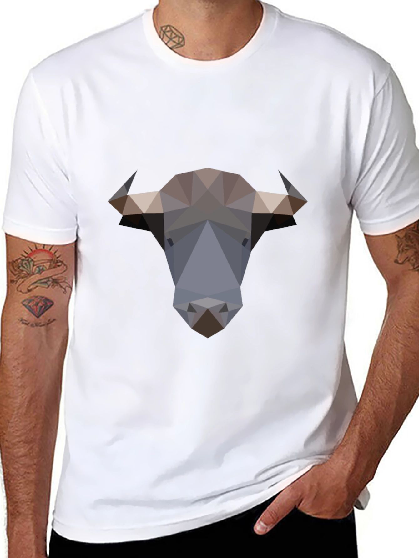 Geometric Bull Graphic Tee - Black