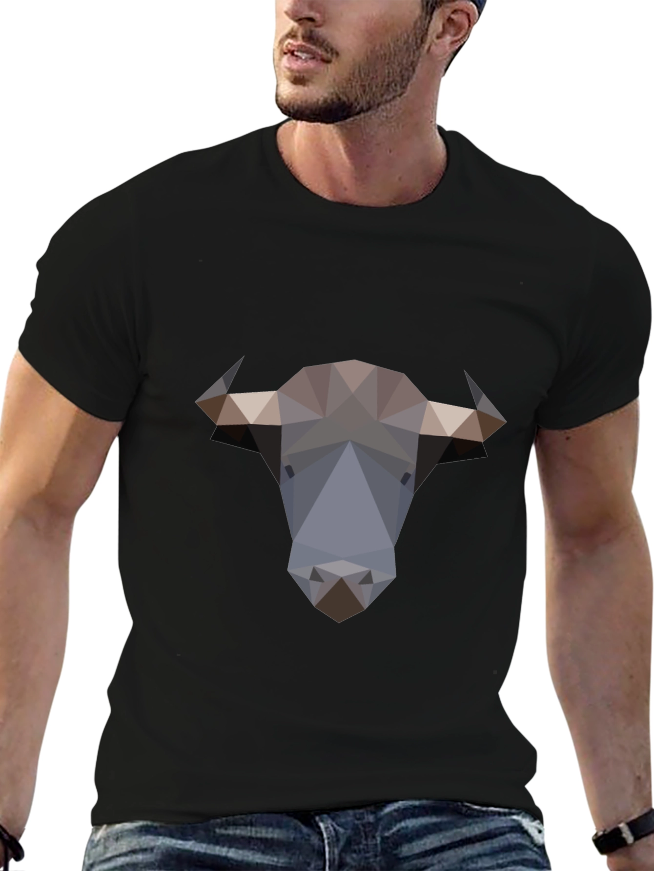 Geometric Bull Graphic Tee - Black