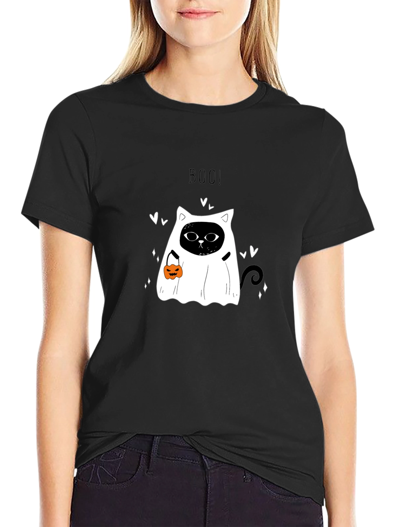 Halloween Cat Ghost T-Shirt - Boo!