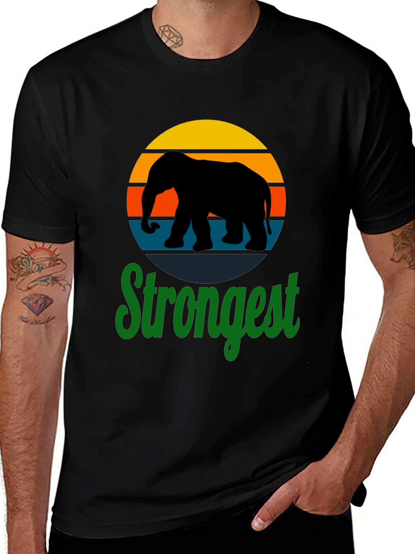 Strongest Elephant Retro Sunset Graphic T-Shirt
