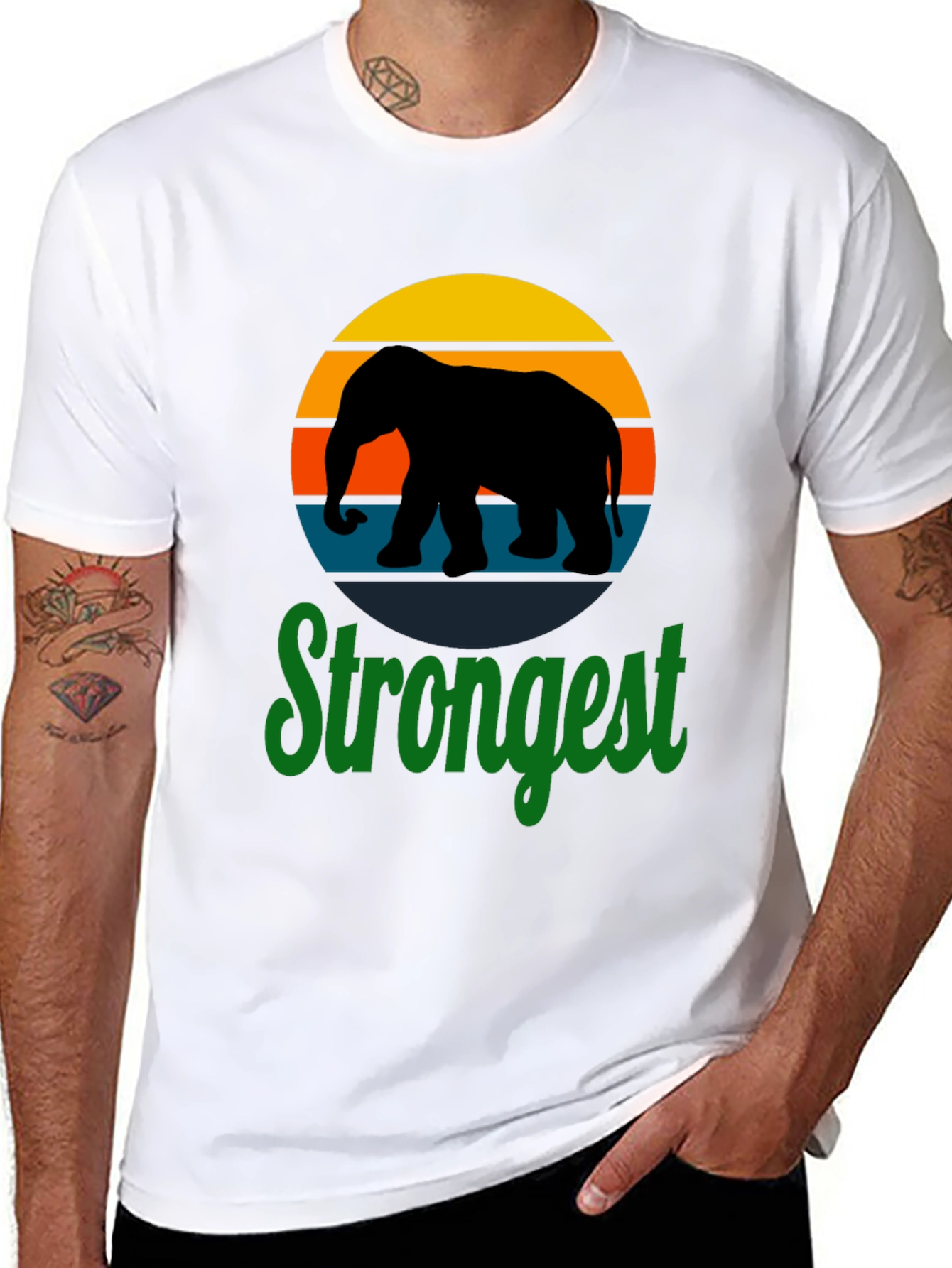 Strongest Elephant Retro Sunset Graphic T-Shirt