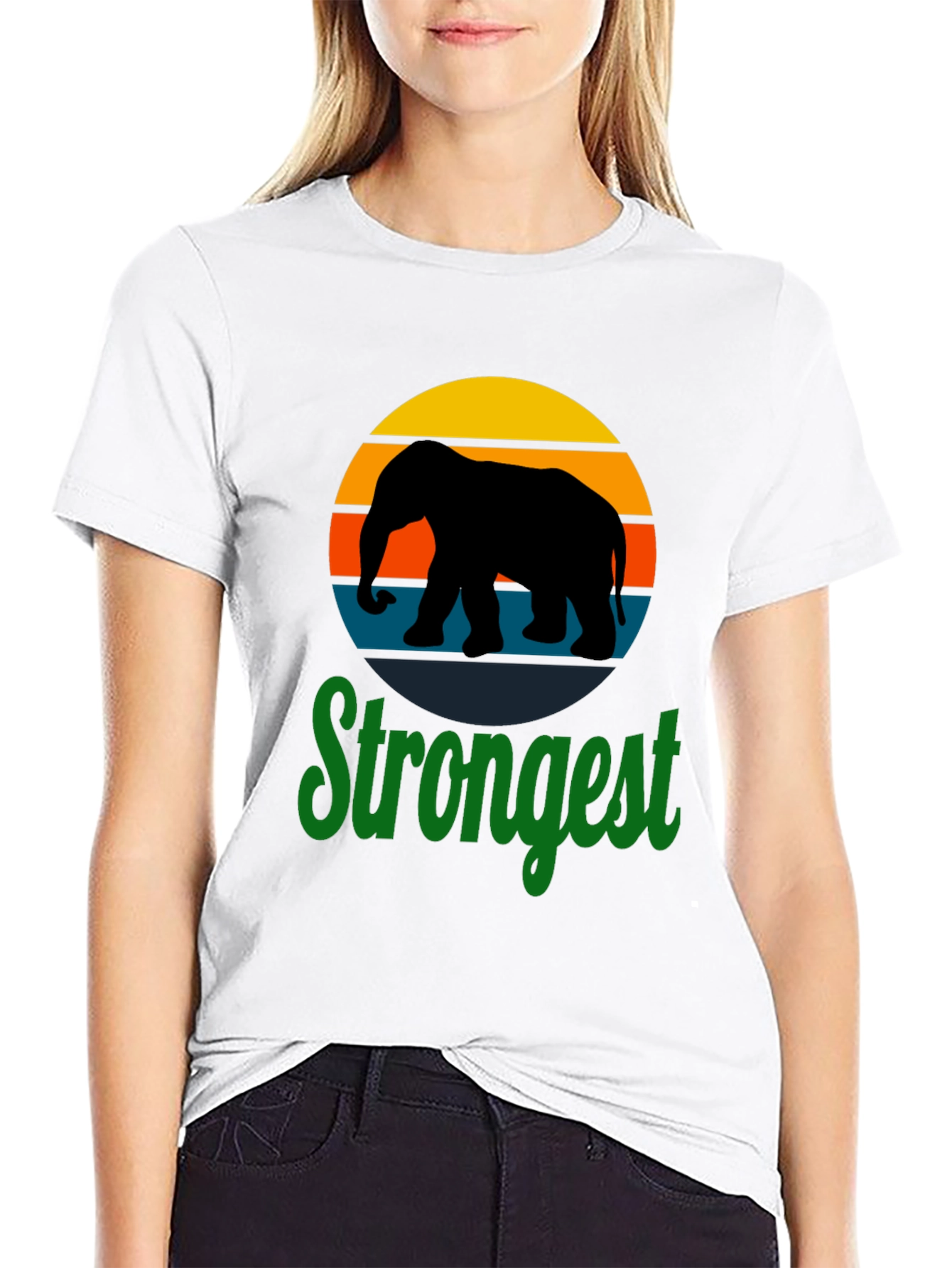 Strongest Elephant Retro Sunset Graphic T-Shirt