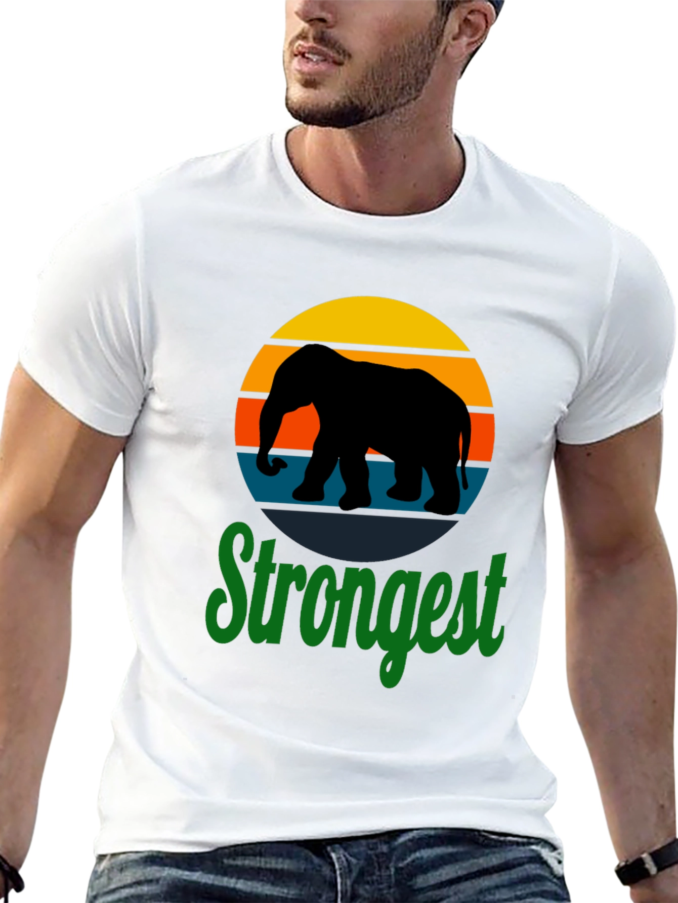 Strongest Elephant Retro Sunset Graphic T-Shirt