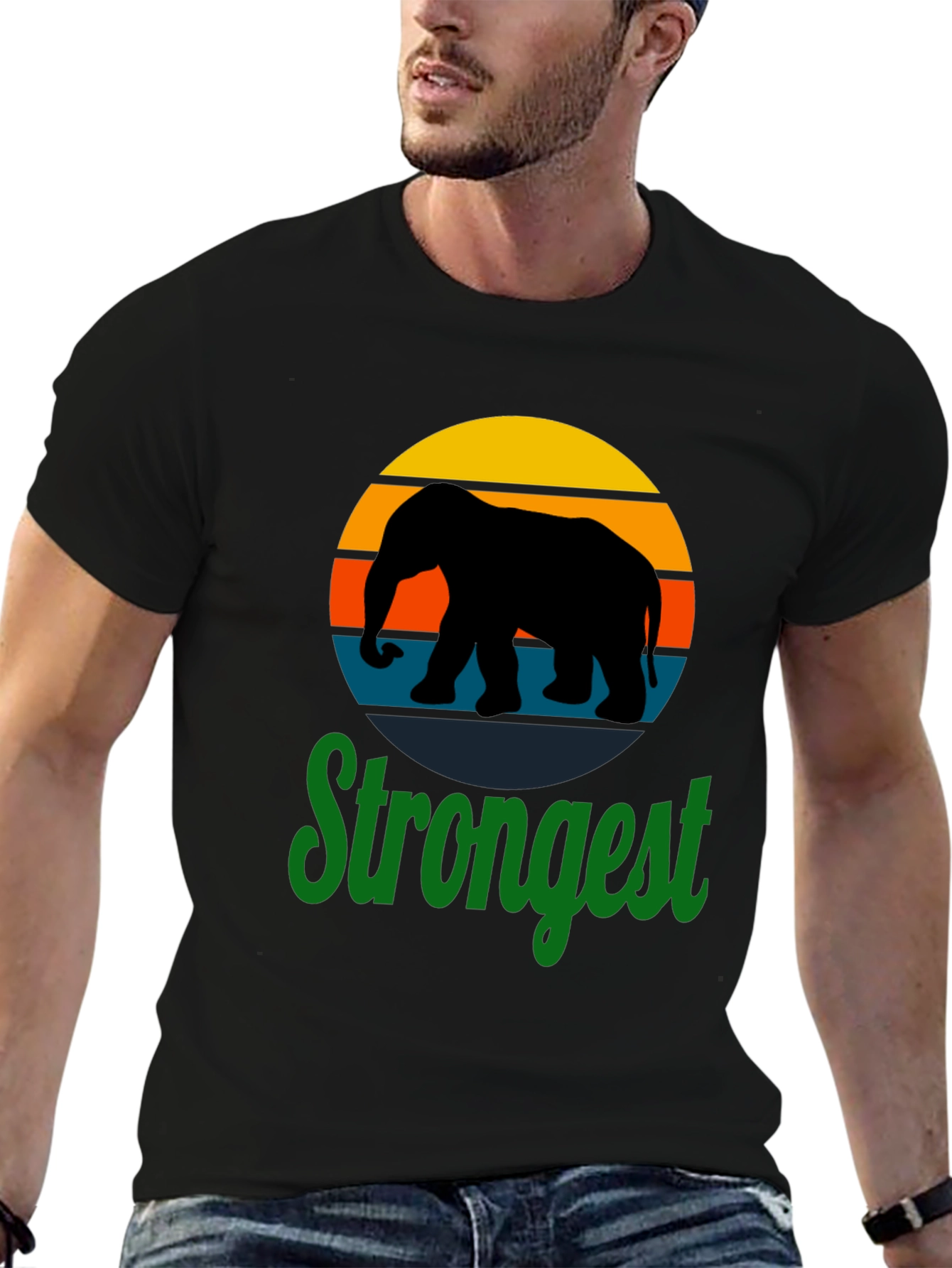 Strongest Elephant Retro Sunset Graphic T-Shirt