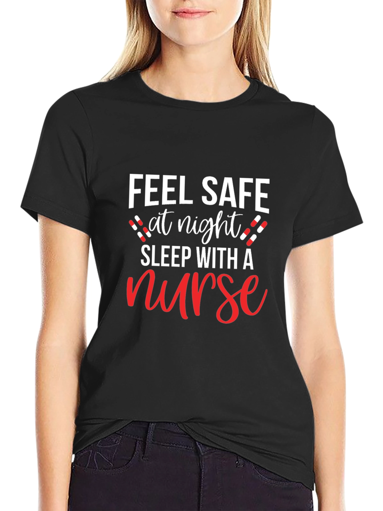 Feel Safe at Night Nurse Graphic T-Shirt