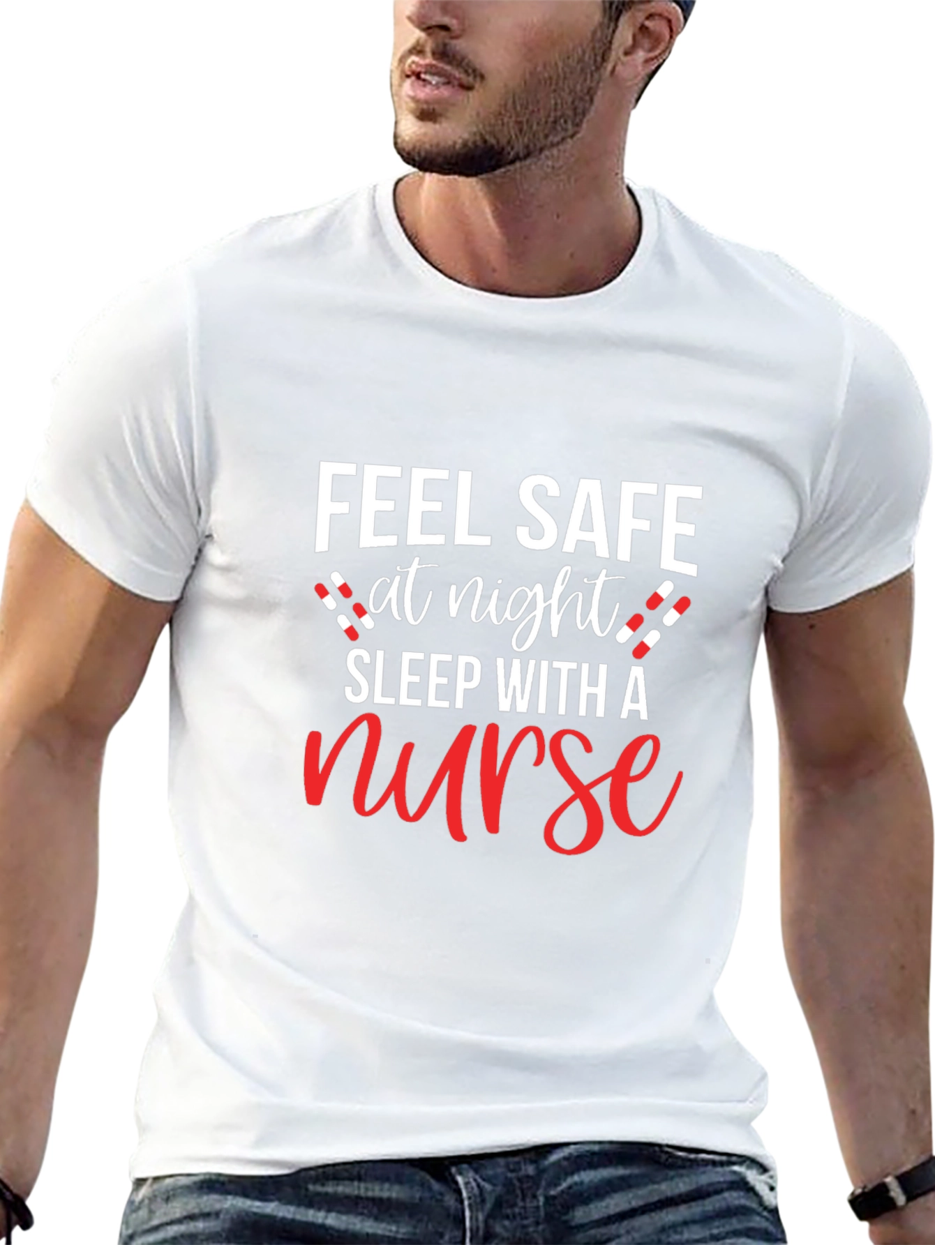 Feel Safe at Night Nurse Graphic T-Shirt