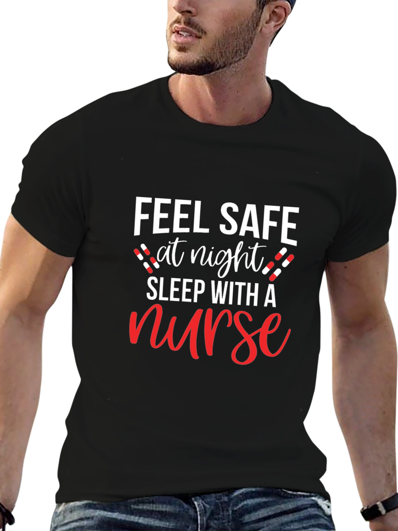 Feel Safe at Night Nurse Graphic T-Shirt