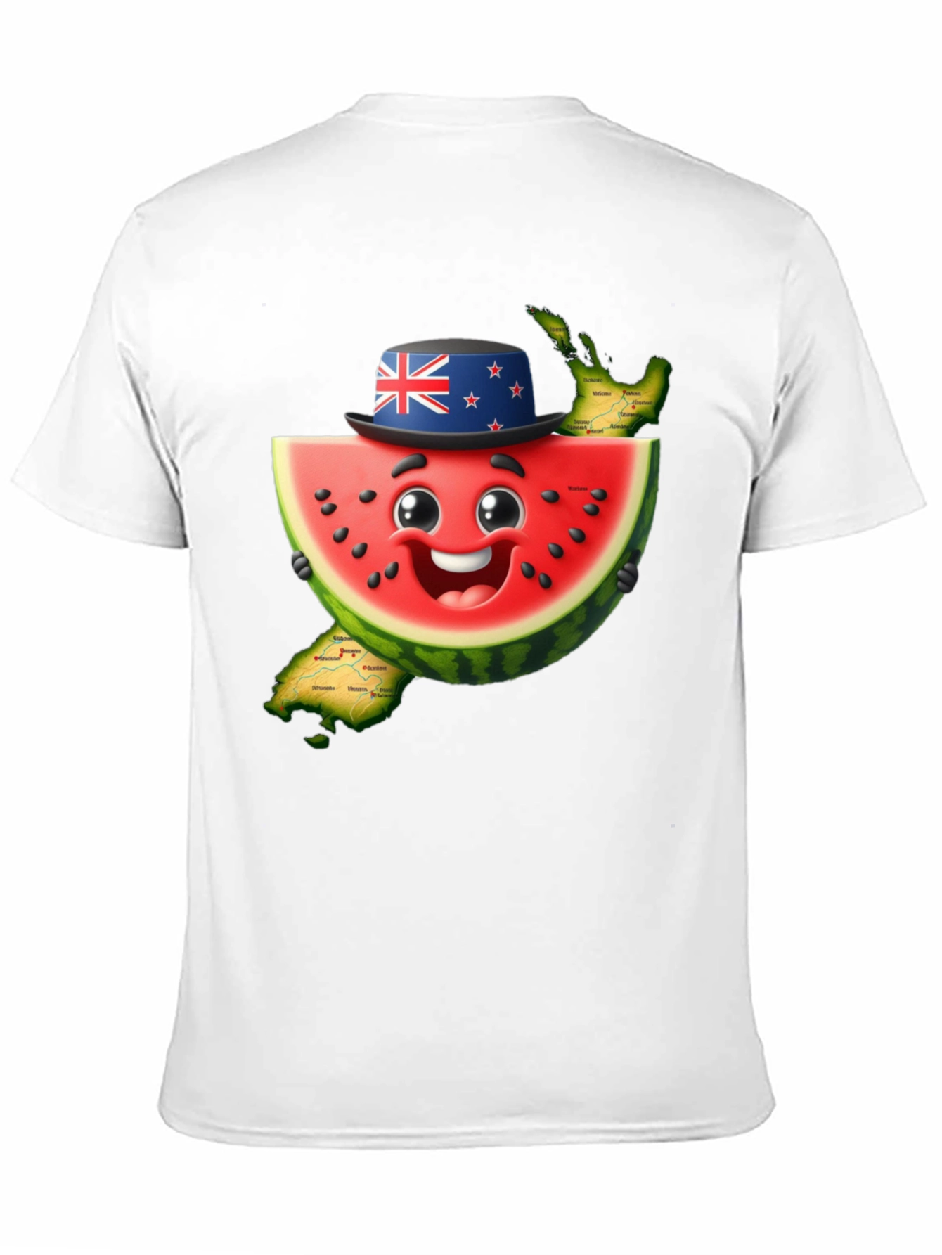 Novelty Watermelon New Zealand Map Graphic T-Shirt
