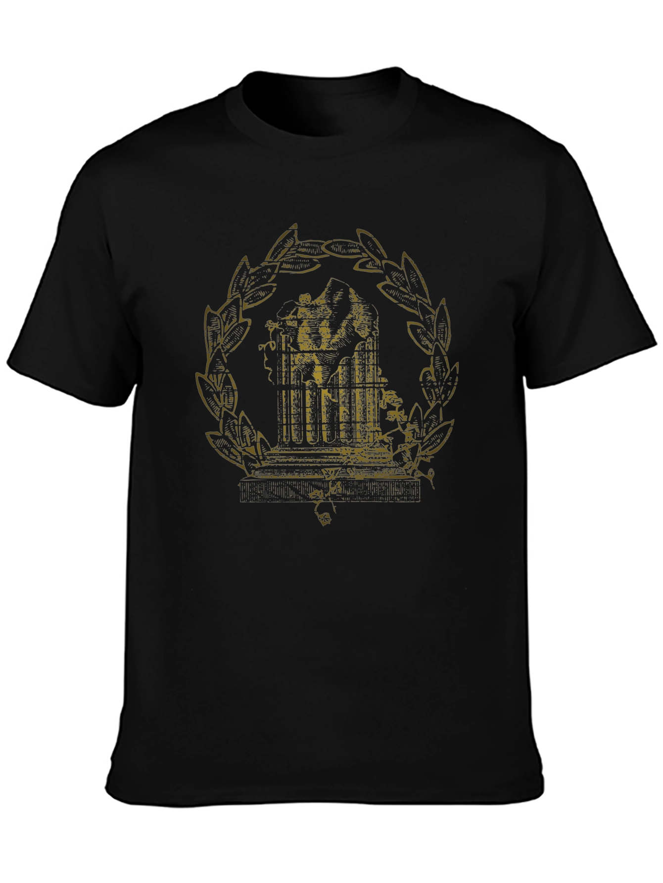 Antique-Style Print Black Graphic Tee