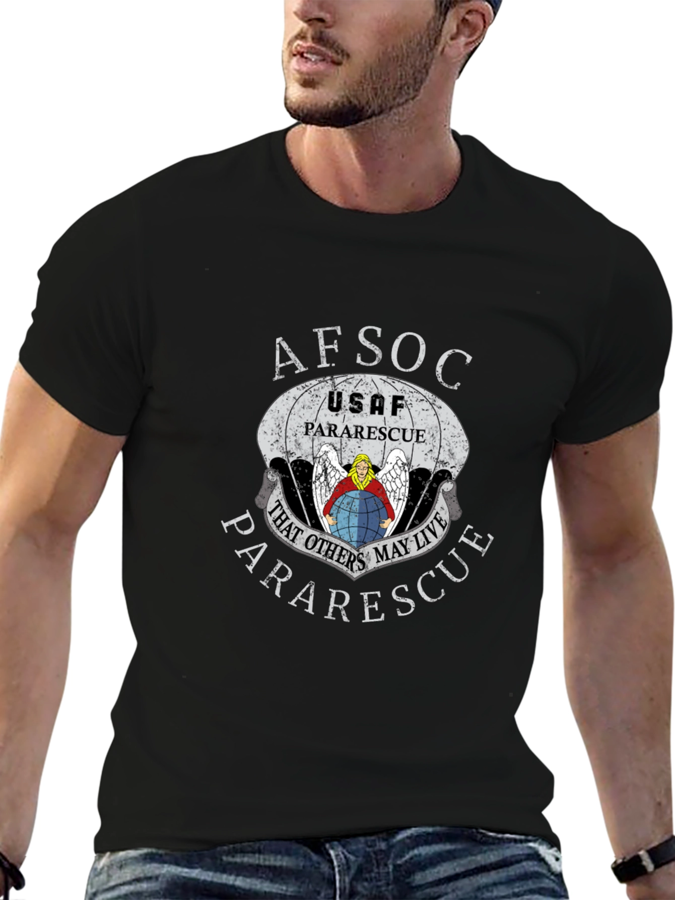 AFSOC USAF Pararescue Black Graphic T-Shirt