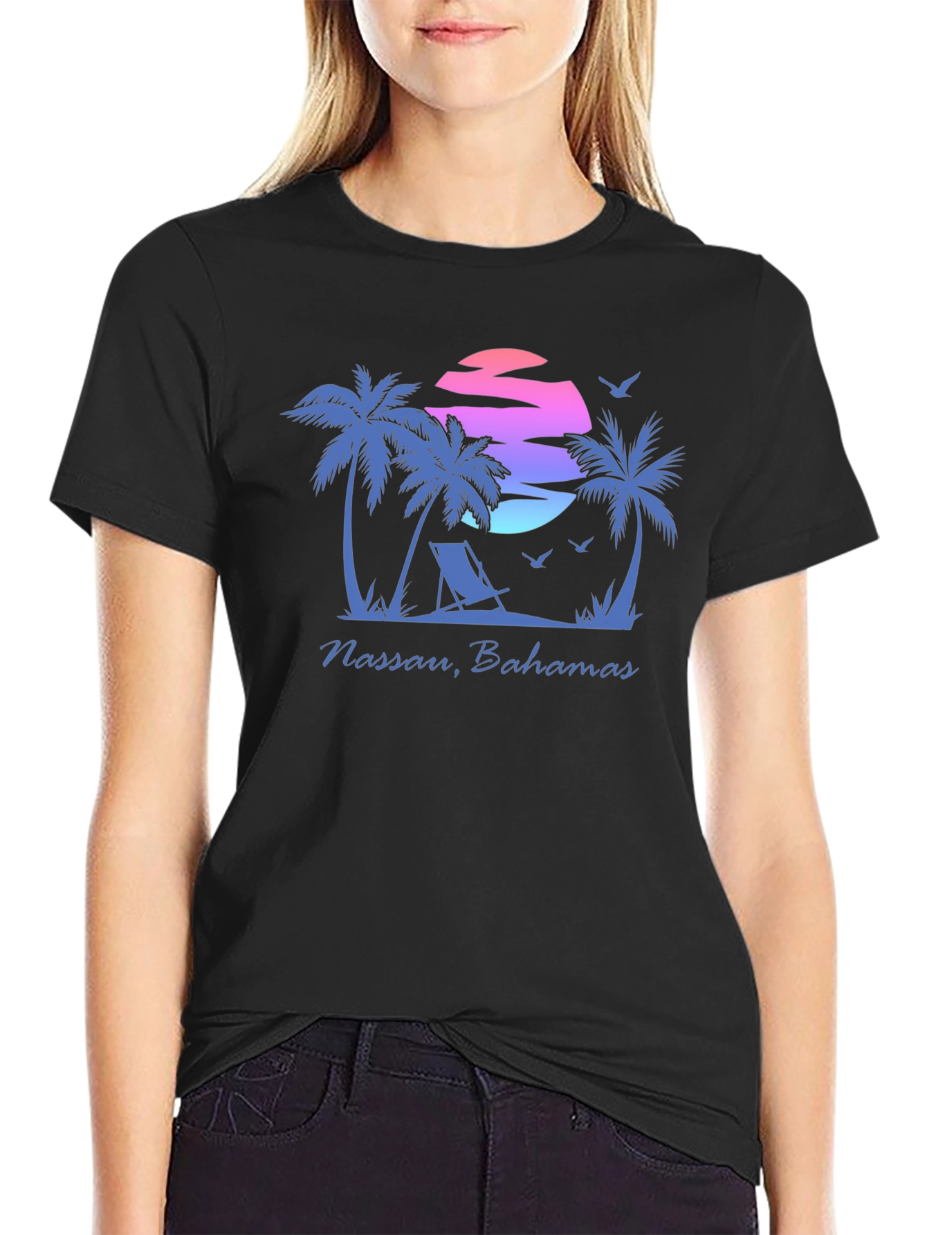 Nassau Bahamas T-Shirt - Palm Tree Sunset Graphic Tee