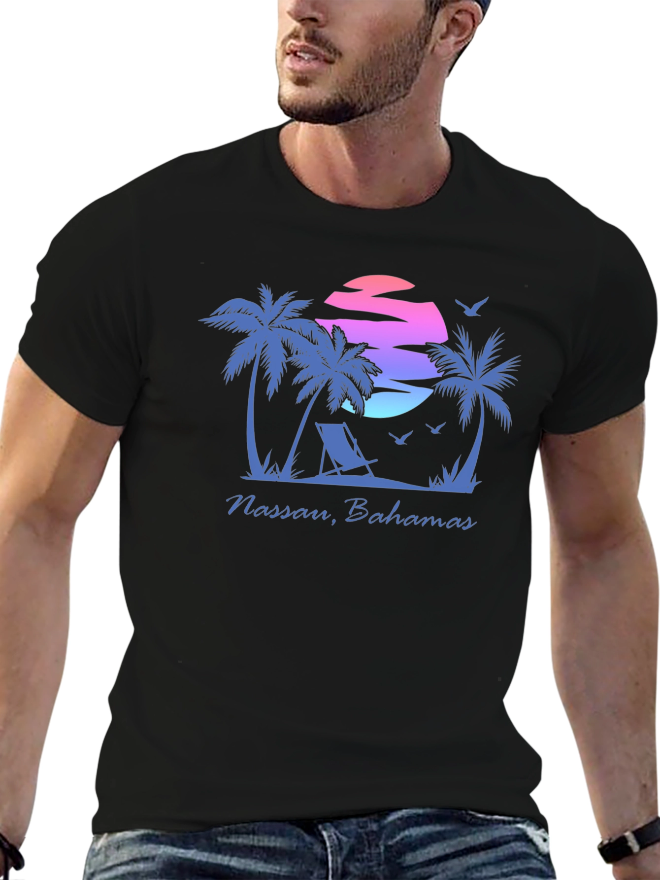 Nassau Bahamas T-Shirt - Palm Tree Sunset Graphic Tee