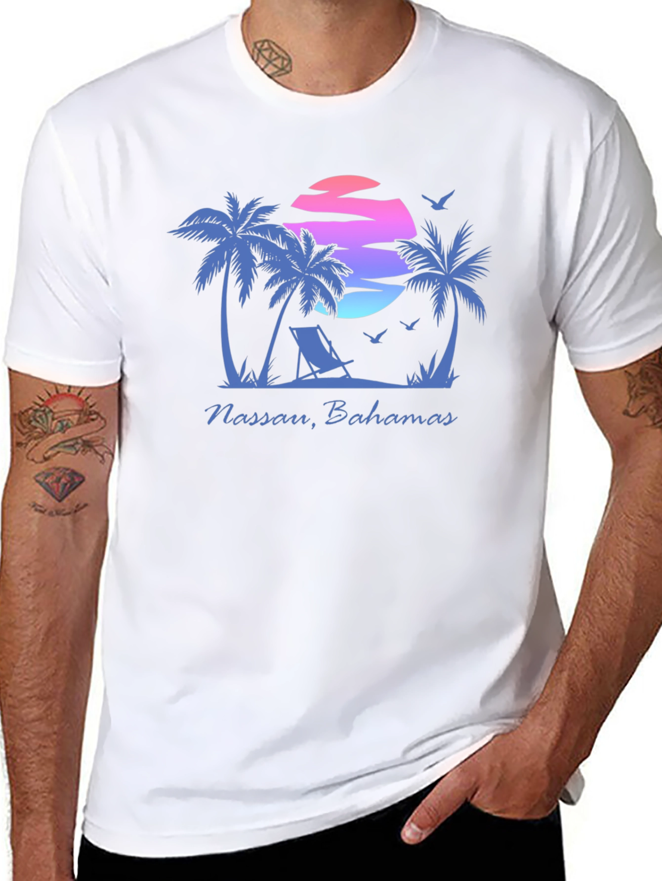 Nassau Bahamas T-Shirt - Palm Tree Sunset Graphic Tee