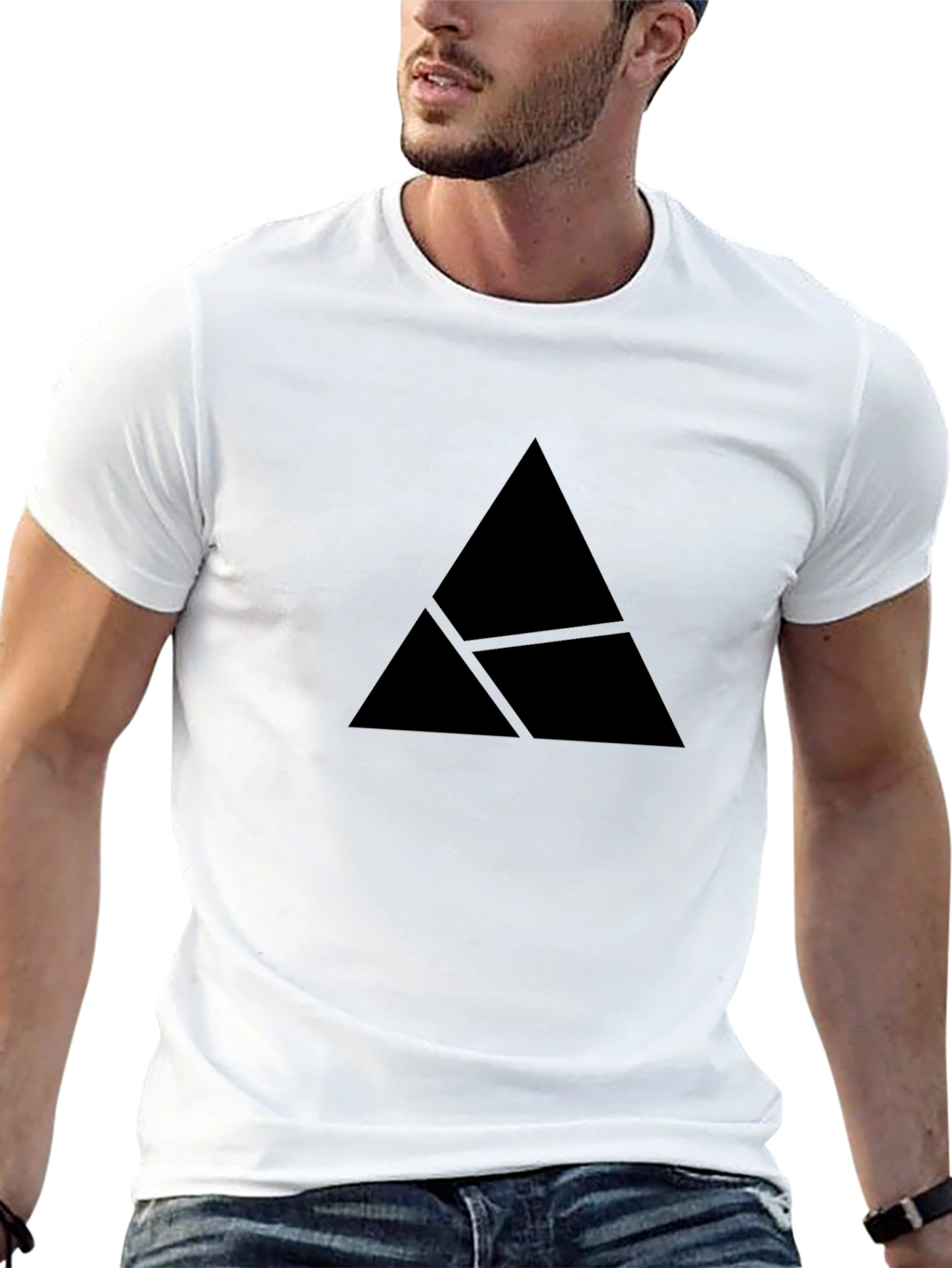 Mens Black Graphic Tee - Abstract Triangle Design