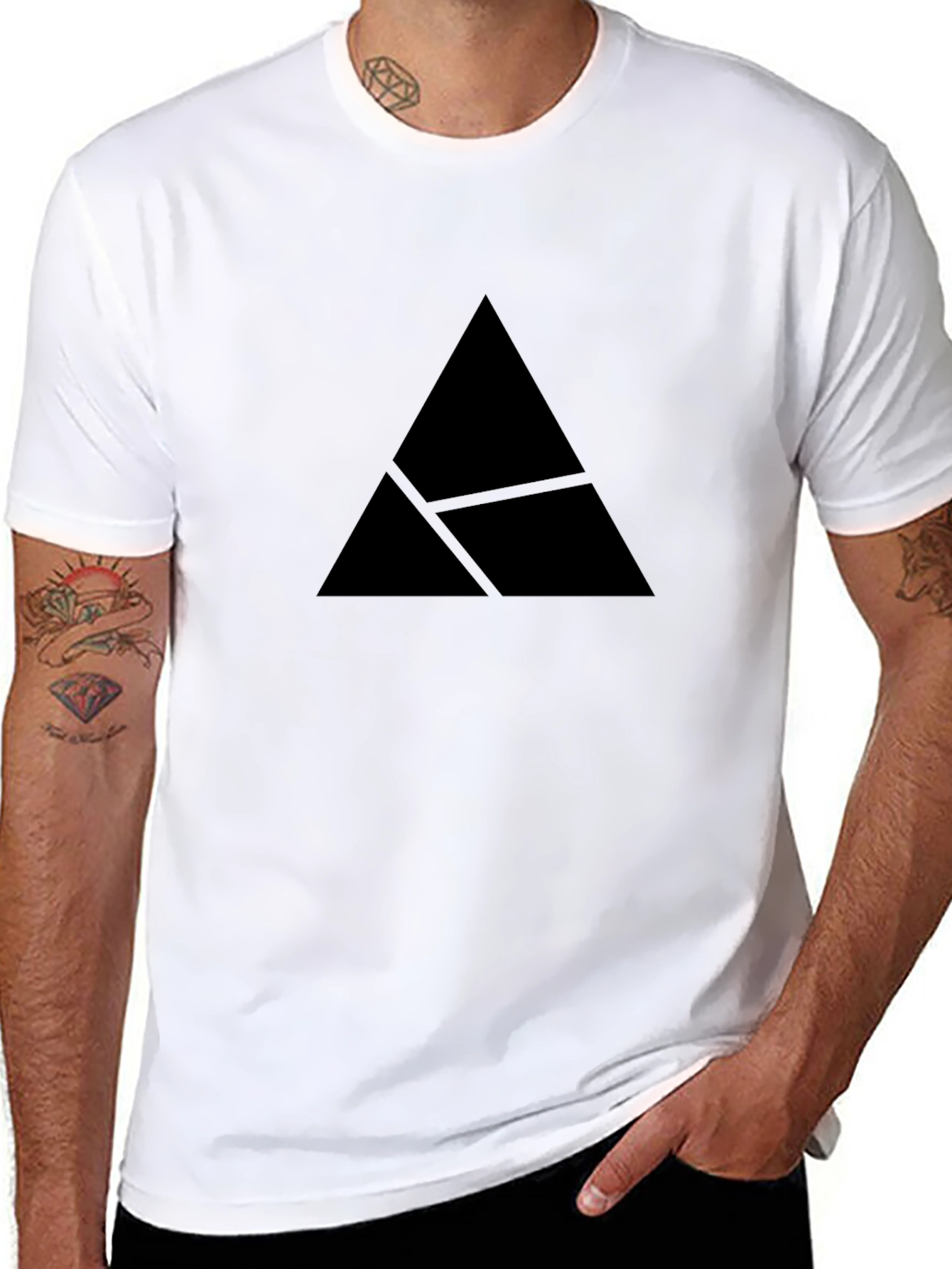 Mens Black Graphic Tee - Abstract Triangle Design