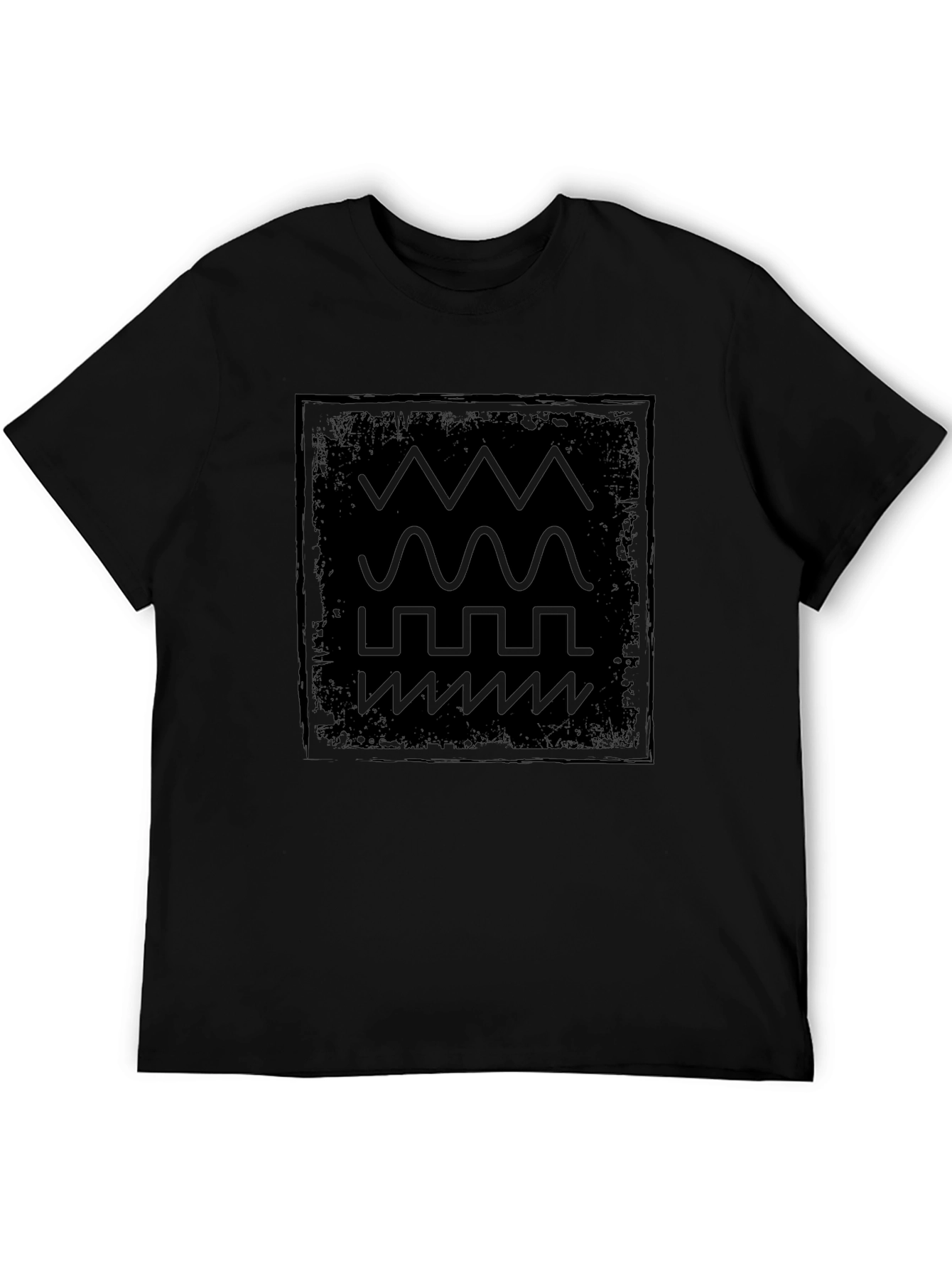 Geometric Waveform Graphic Print Black T-Shirt