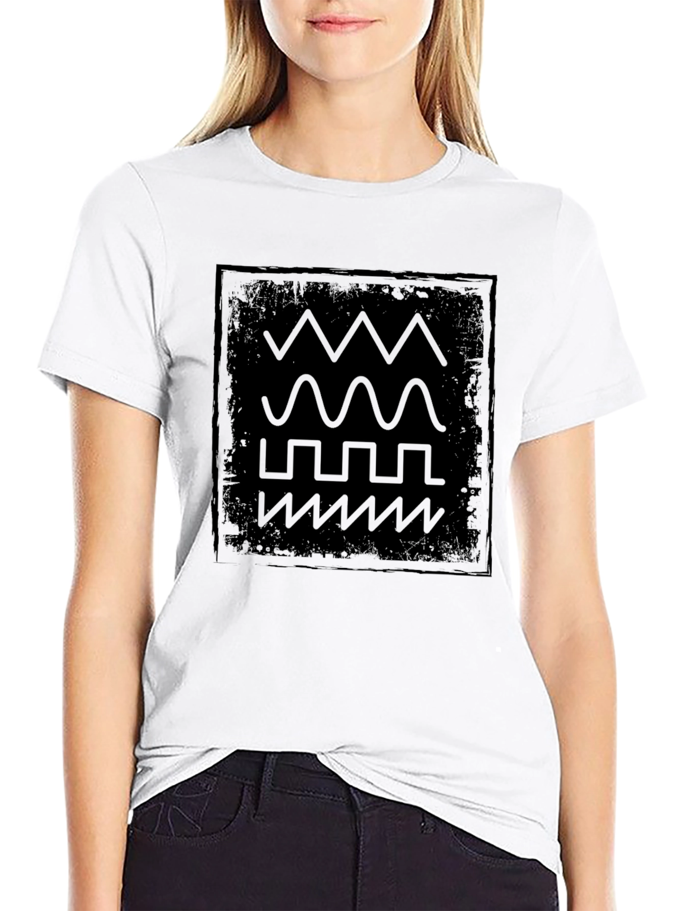 Geometric Waveform Graphic Print Black T-Shirt