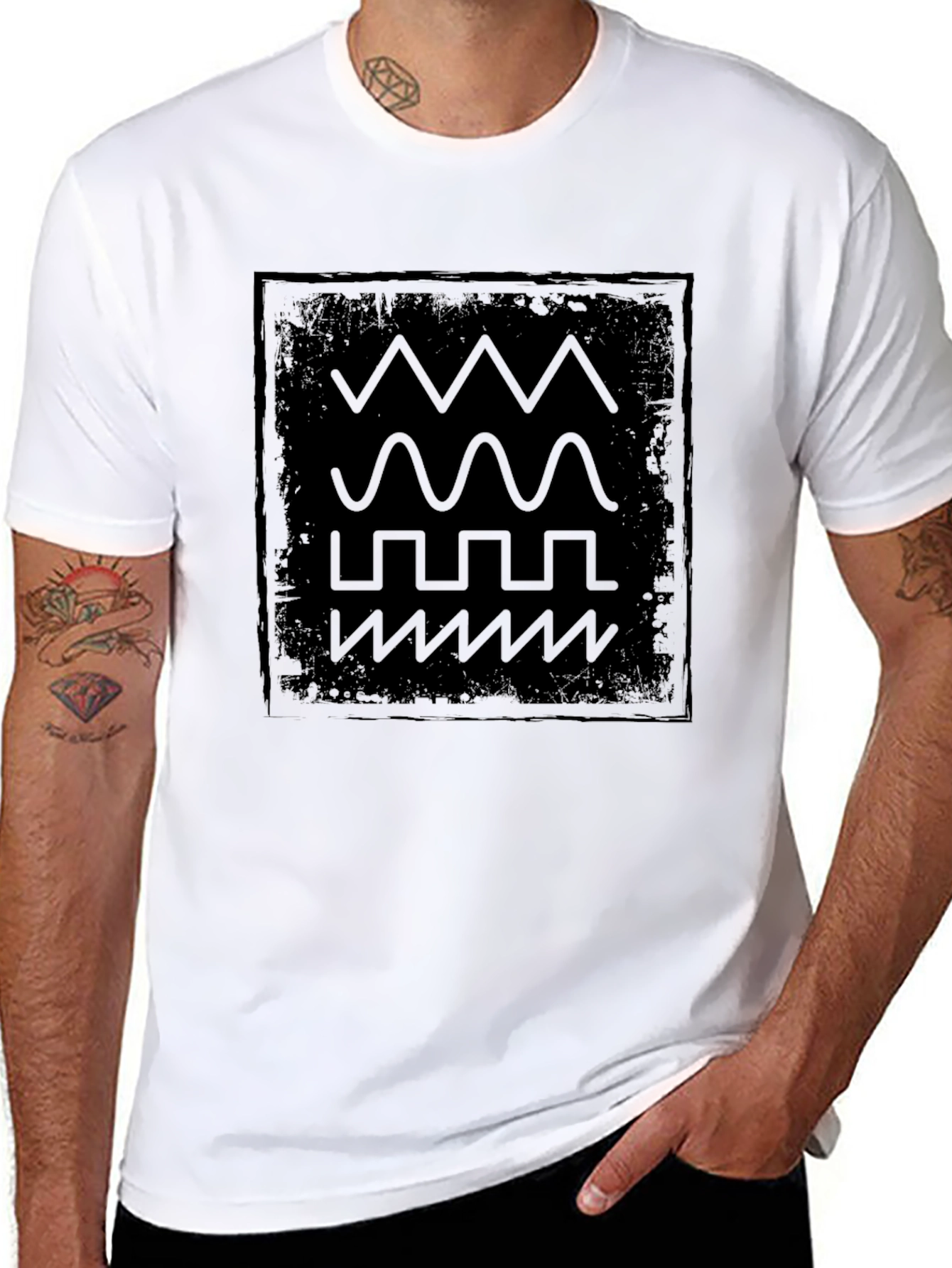 Geometric Waveform Graphic Print Black T-Shirt